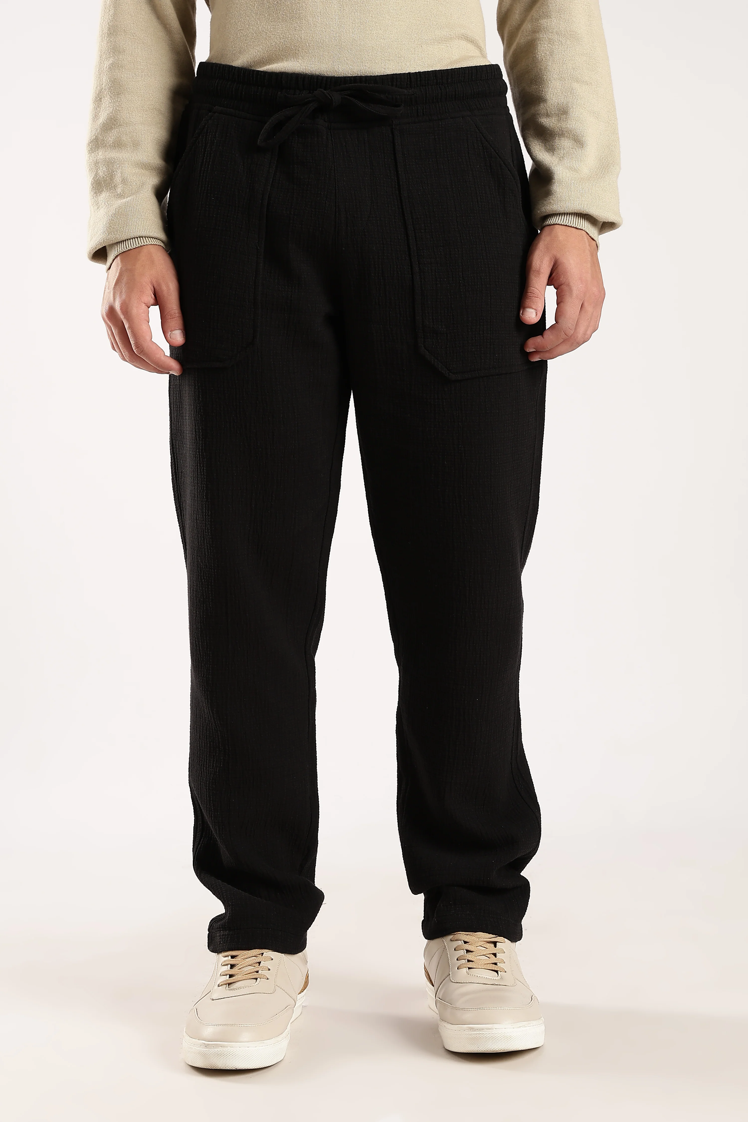 Men Black Drawcord Trousers - Image 7