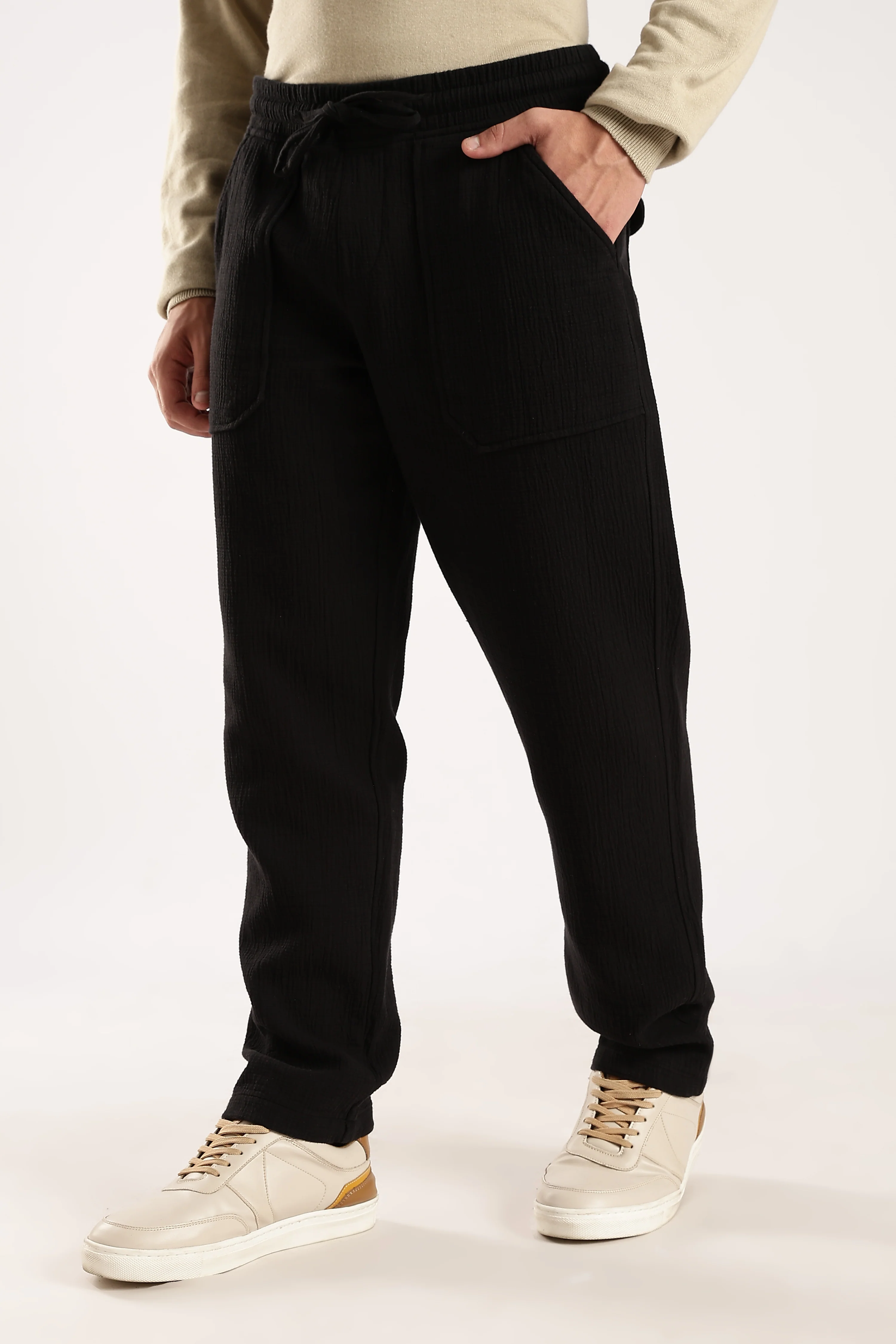 Men Black Drawcord Trousers - Image 8