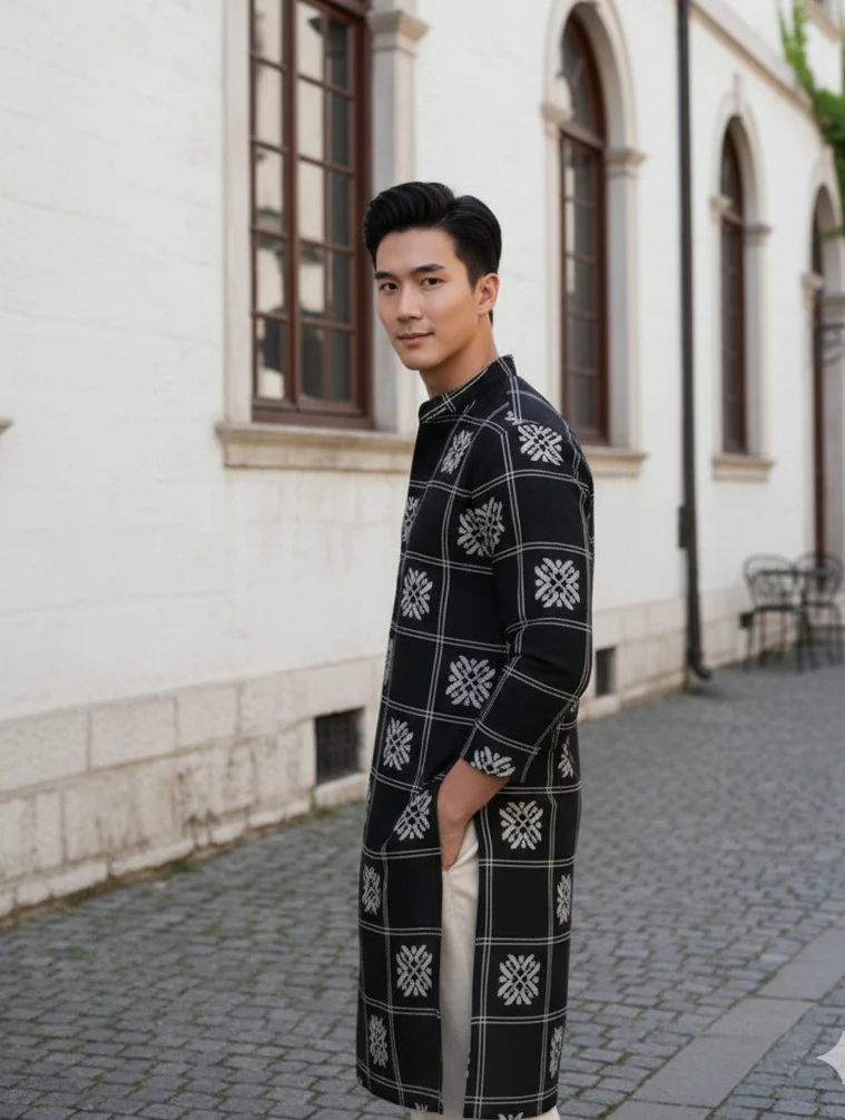 Men Black Embroidered Kurta - Image 2