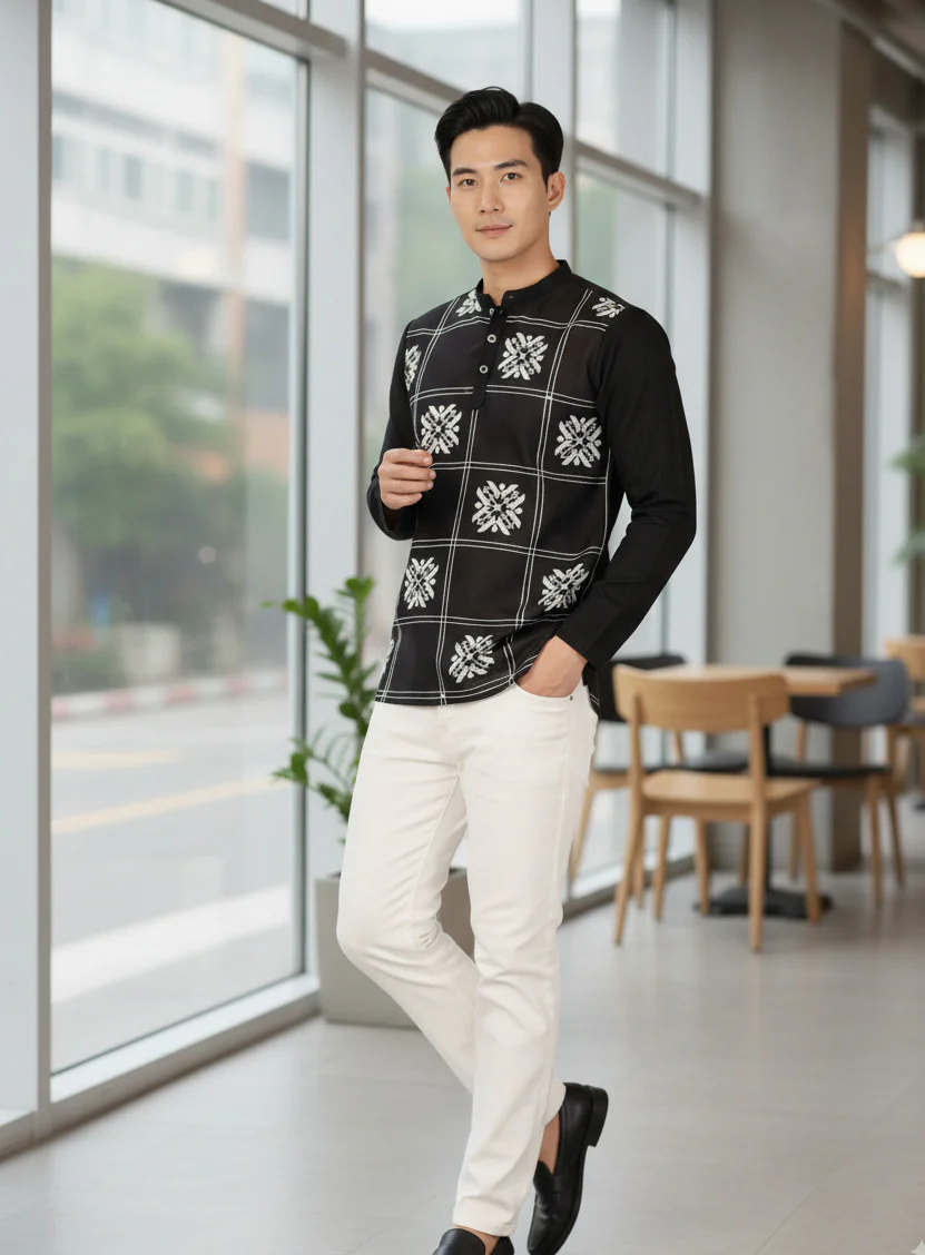 Men Black Embroidered Kurta - Image 3