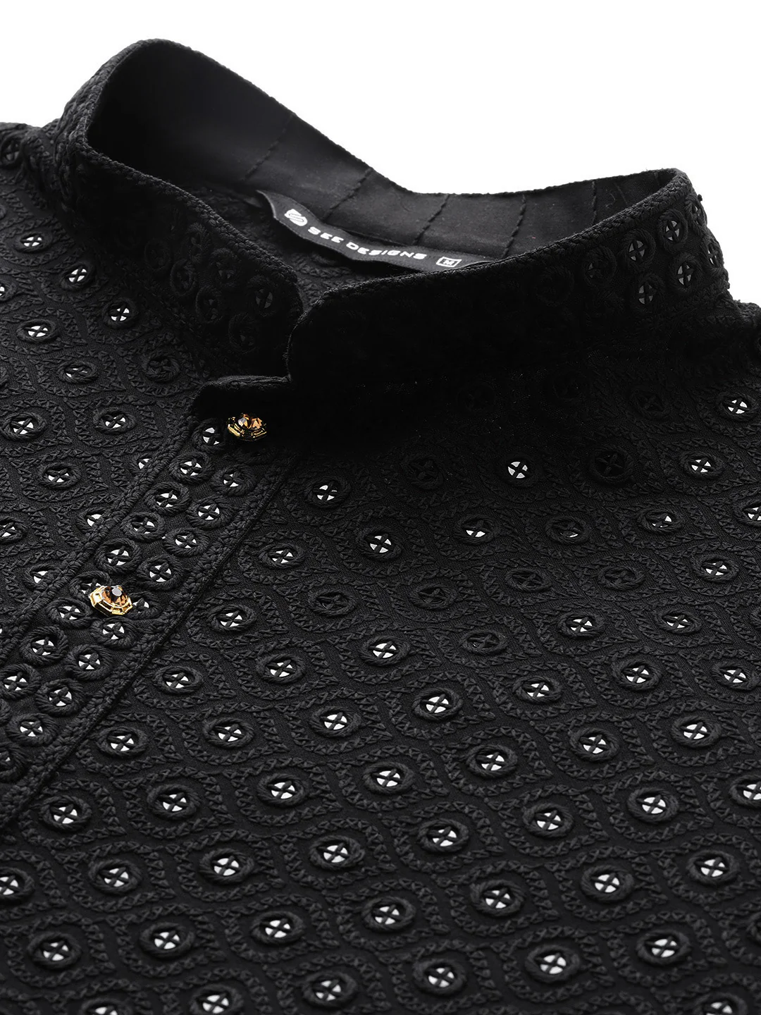 Men Black Embroidered Sequined Rayon Kurta - Image 4