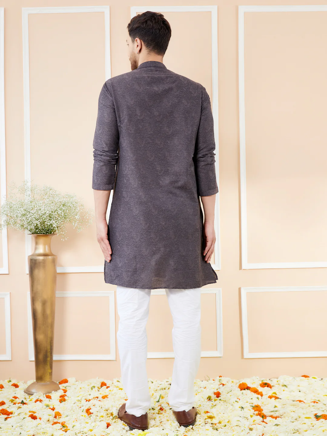 Men Black Ethnic Motifs Silk Jacquard Woven Design Straight Kurta - Image 2