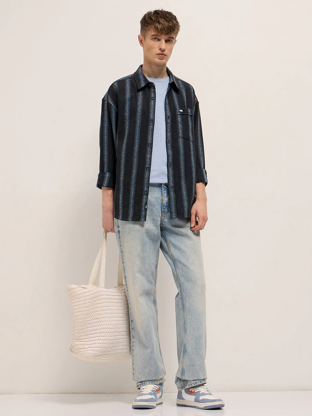 Men Black Flannel Striped Woven Relaxed Fit Overshirt - Image 4