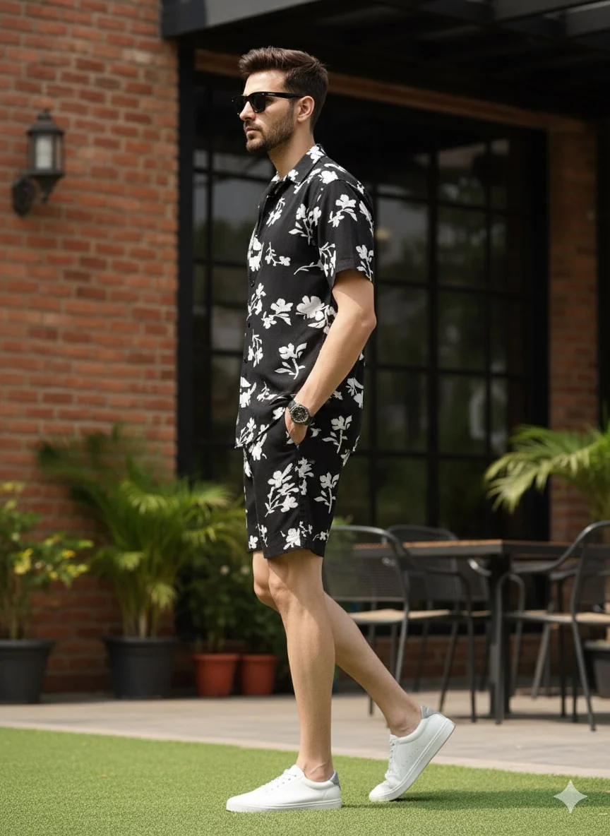Men Black Floral Co-Ords - Image 3