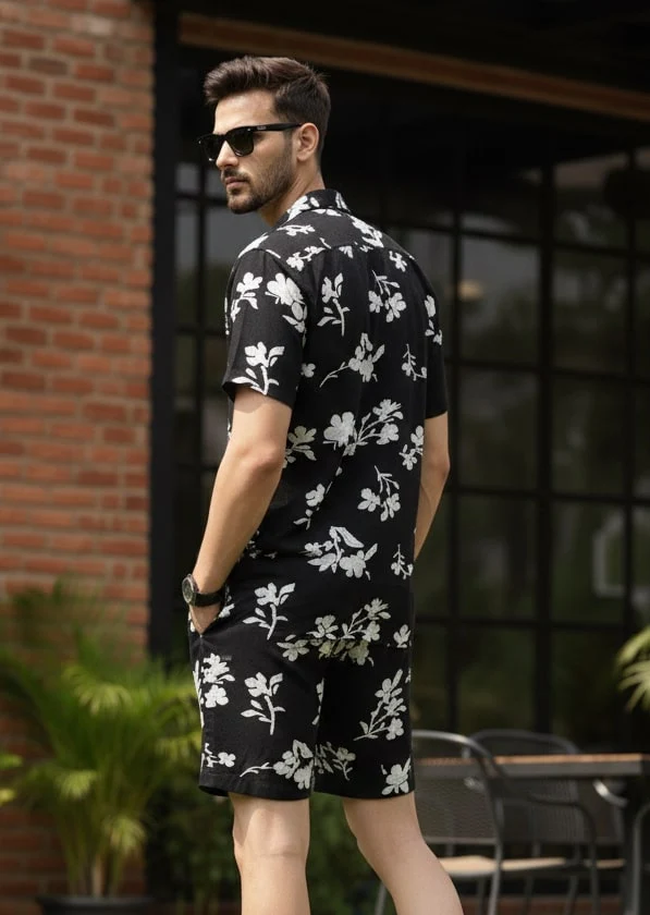 Men Black Floral Co-Ords - Image 4