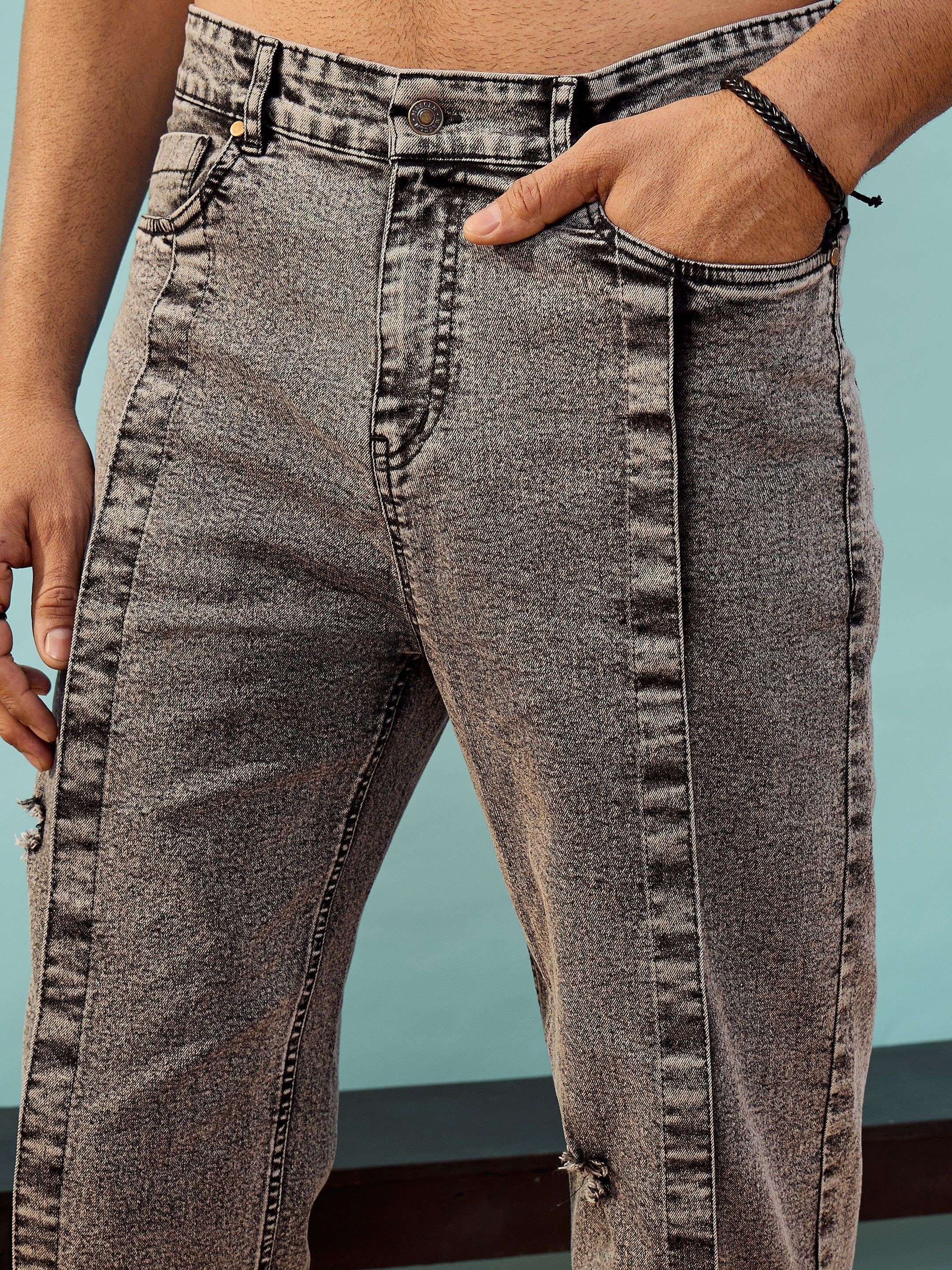 Men Black Front Detail Oversized Jeans - Image 3
