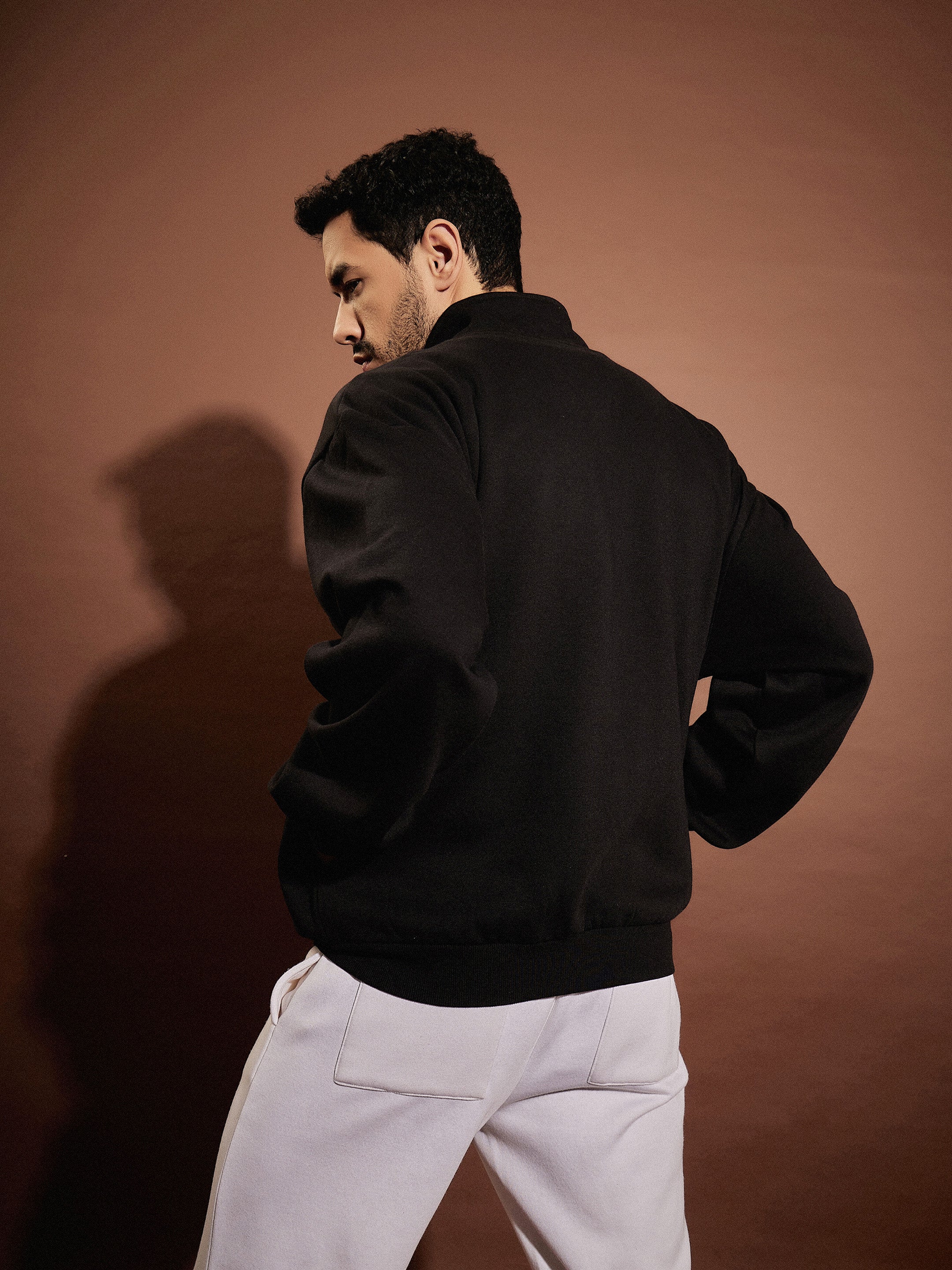 Men Black Front Zipper Oversized Sweatshirt - Image 5