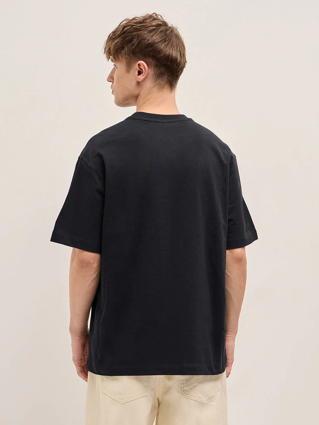 Men Black Geometric BEAR Graphic Oversized Crew Neck T-shirt - Image 2
