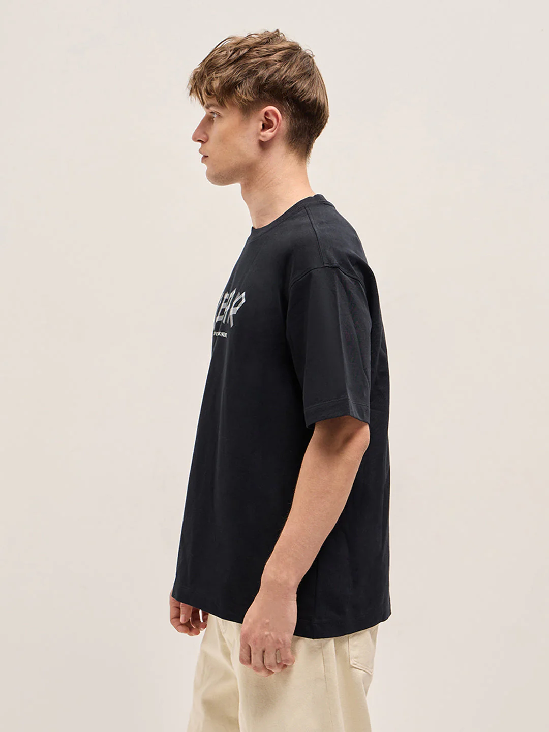 Men Black Geometric BEAR Graphic Oversized Crew Neck T-shirt - Image 3