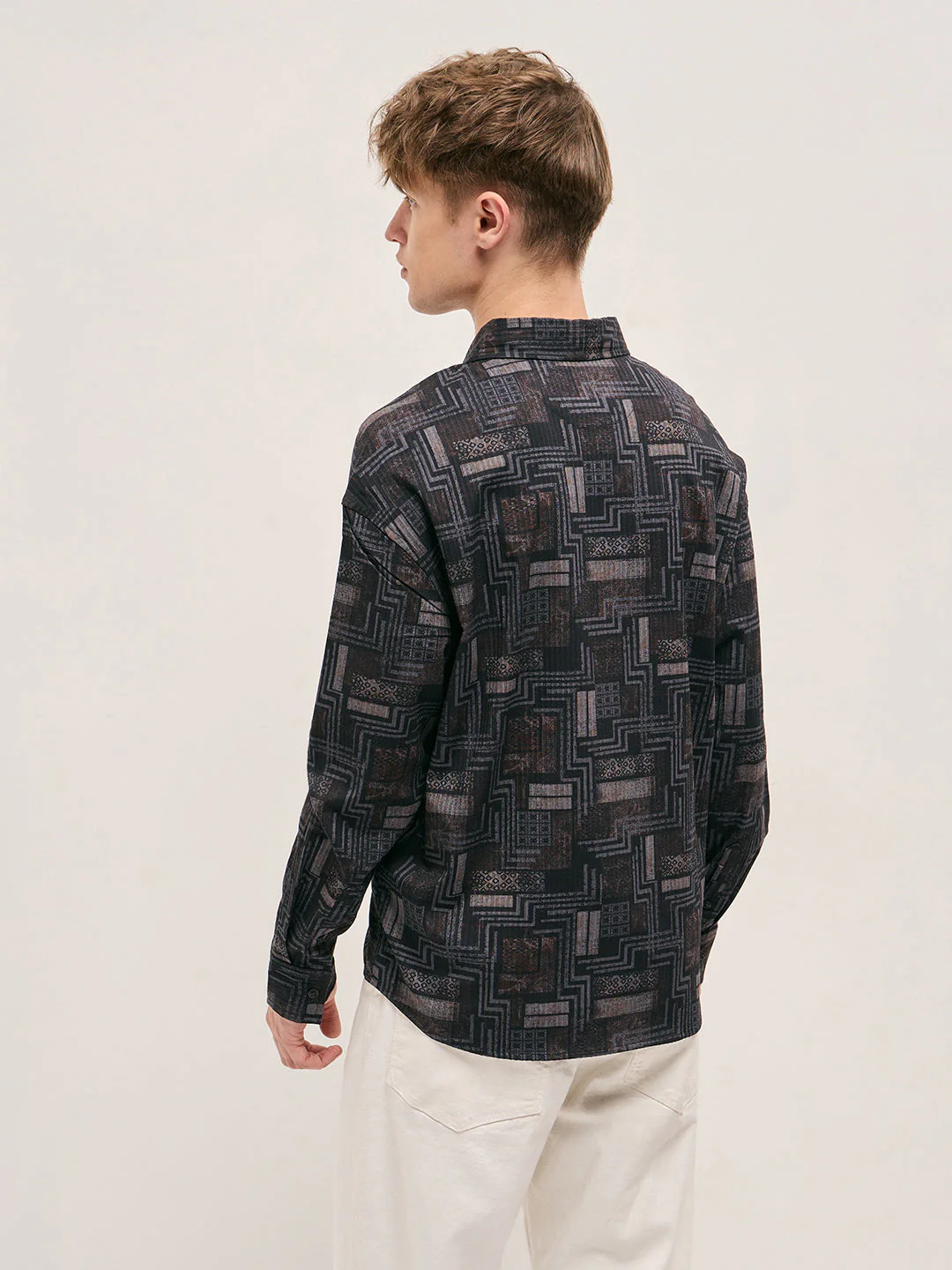 Men Black Geometric Printed Relax Fit Casual Overshirt - Image 2