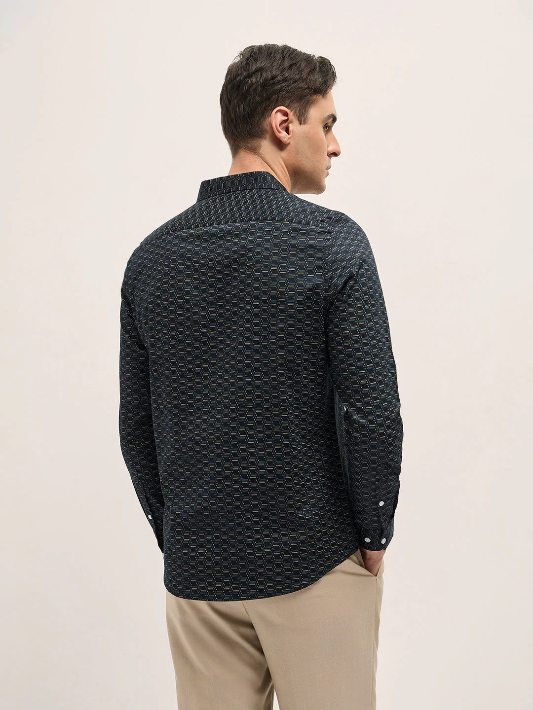 Men Black Geometric Printed Tailored Fit Formal Shirt - Image 2