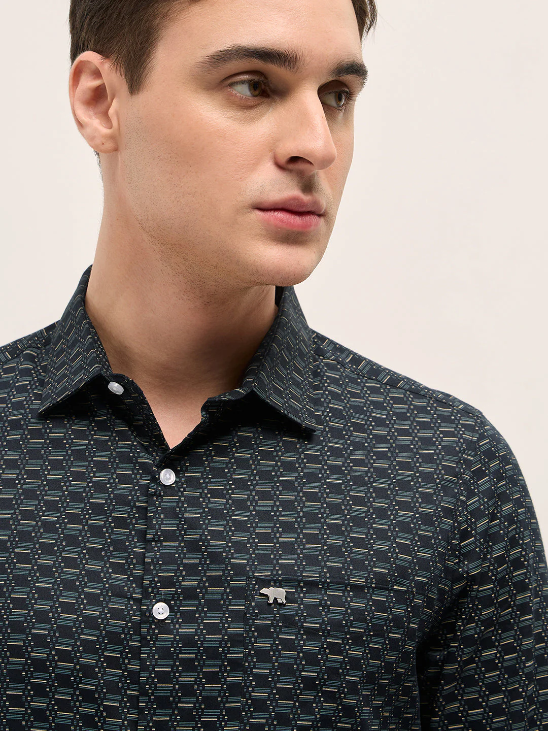 Men Black Geometric Printed Tailored Fit Formal Shirt - Image 5