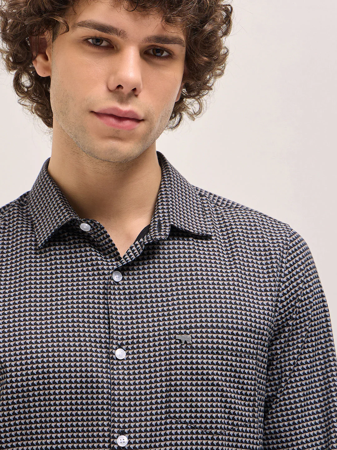 Men Black Geometric Printed Tailored Fit Formal Shirt - Image 5