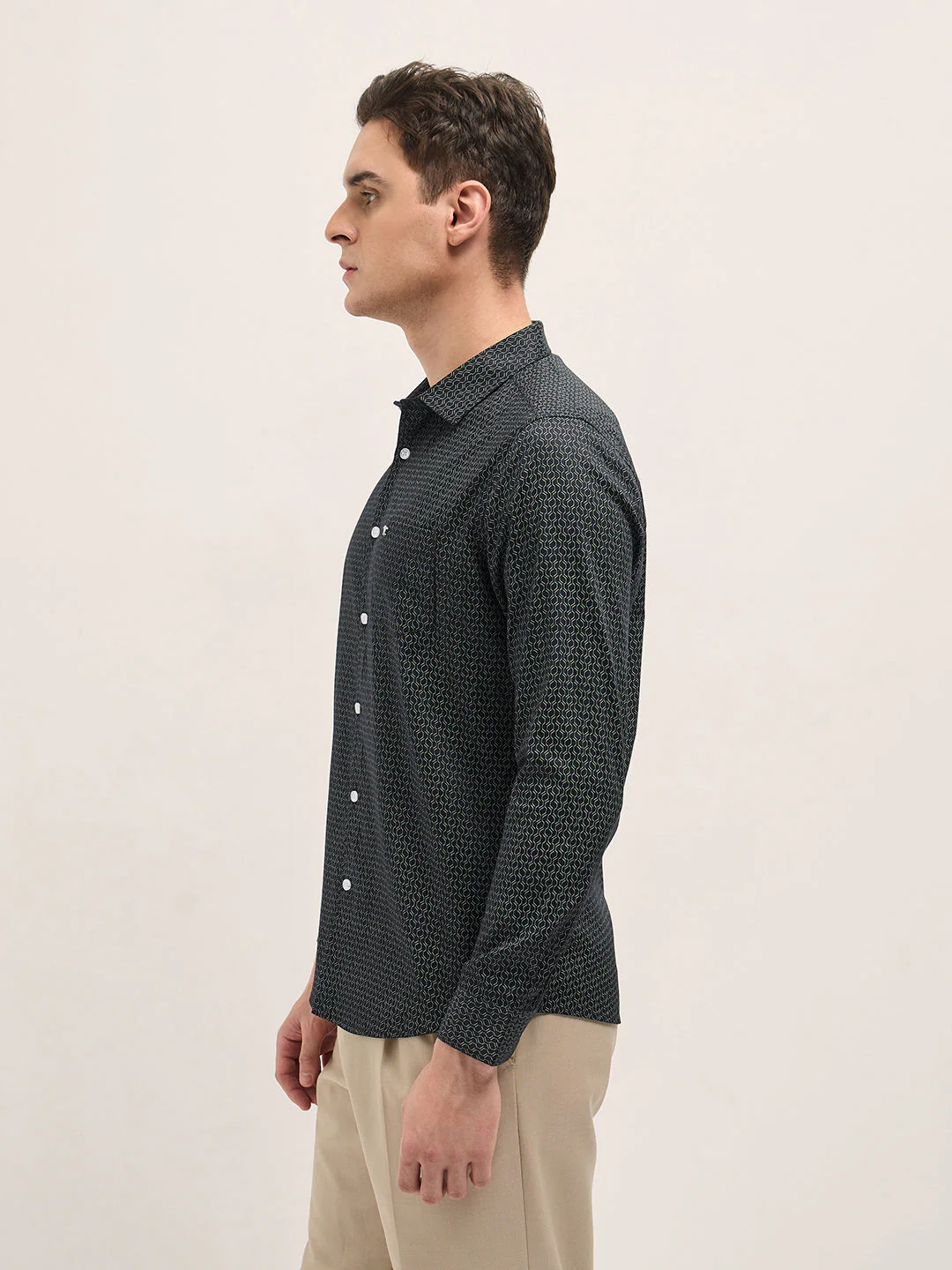 Men Black Geometric Printed Tailored Fit Formal Shirt - Image 3