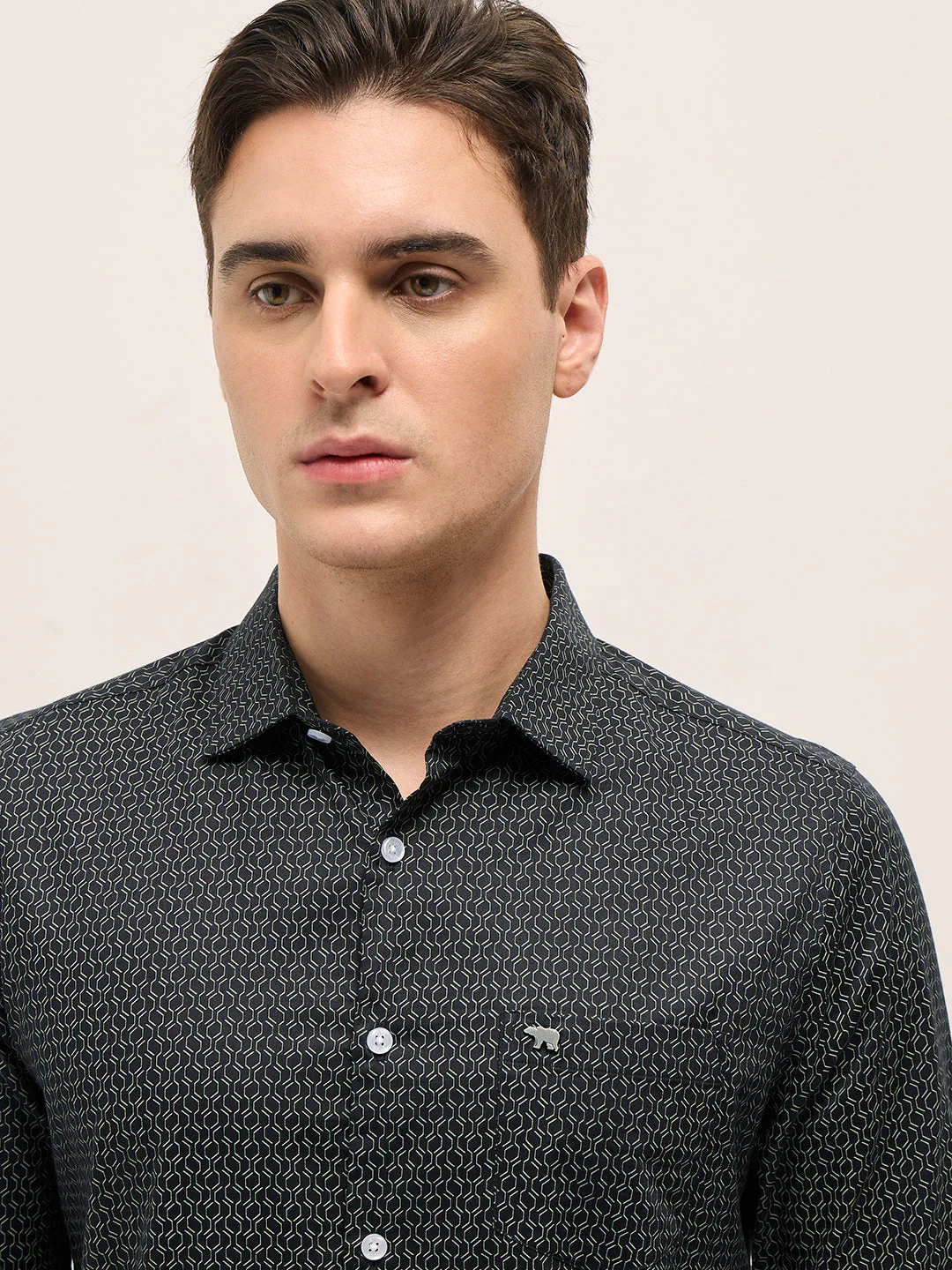Men Black Geometric Printed Tailored Fit Formal Shirt - Image 5