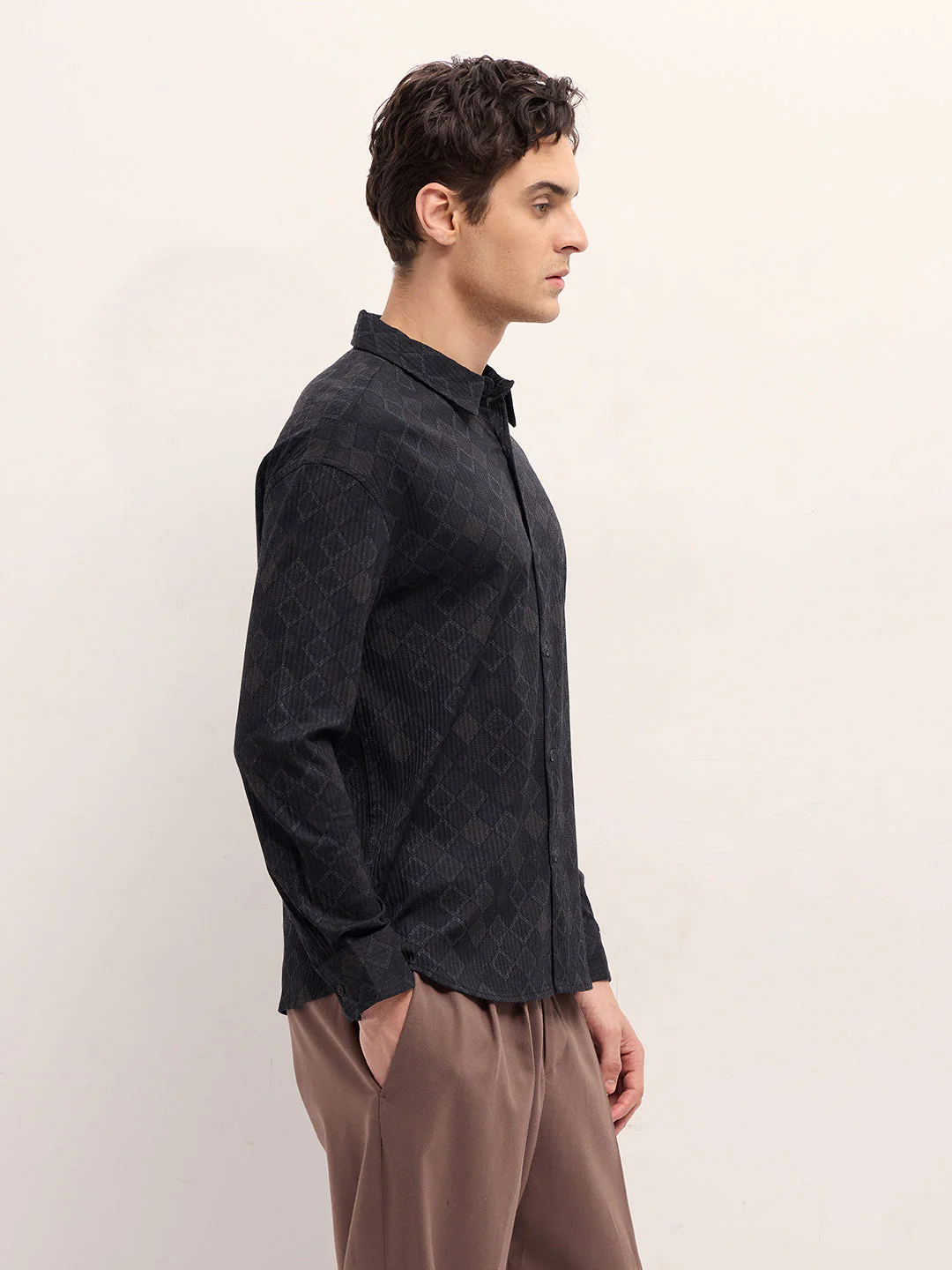 Men Black Geometrical Print Relax Fit Overshirt - Image 3
