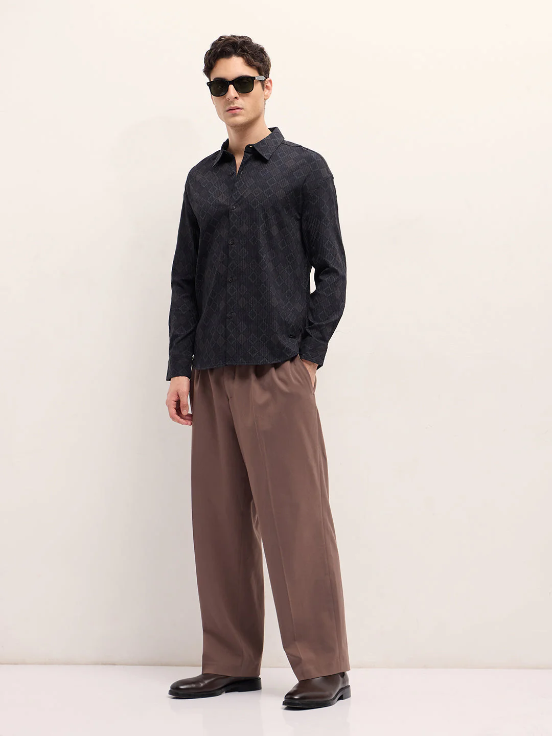 Men Black Geometrical Print Relax Fit Overshirt - Image 4