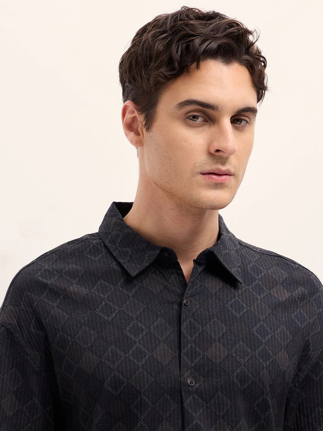 Men Black Geometrical Print Relax Fit Overshirt - Image 5