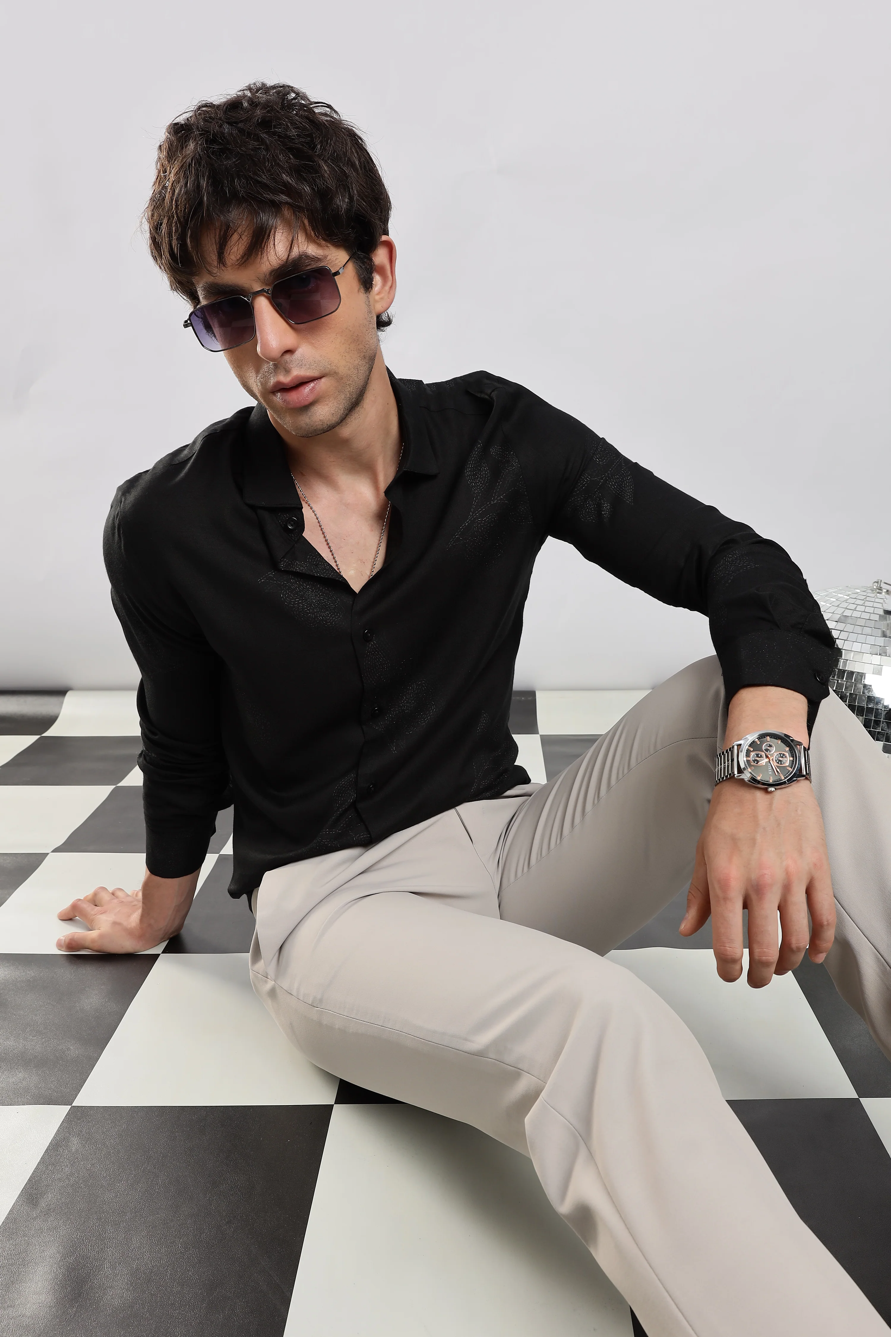 Men Black Glitter print festive wear - Image 10