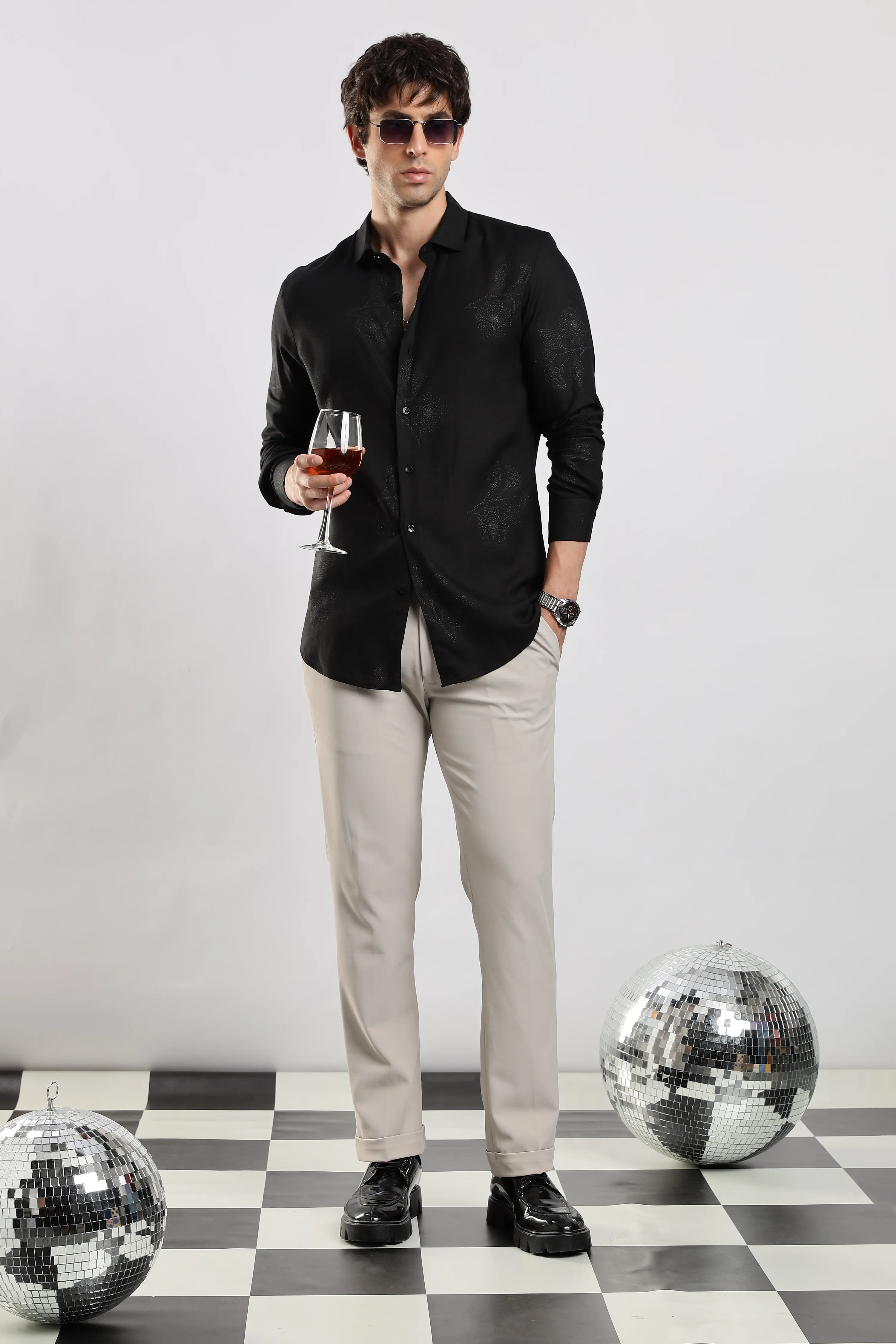 Men Black Glitter print festive wear - Image 2