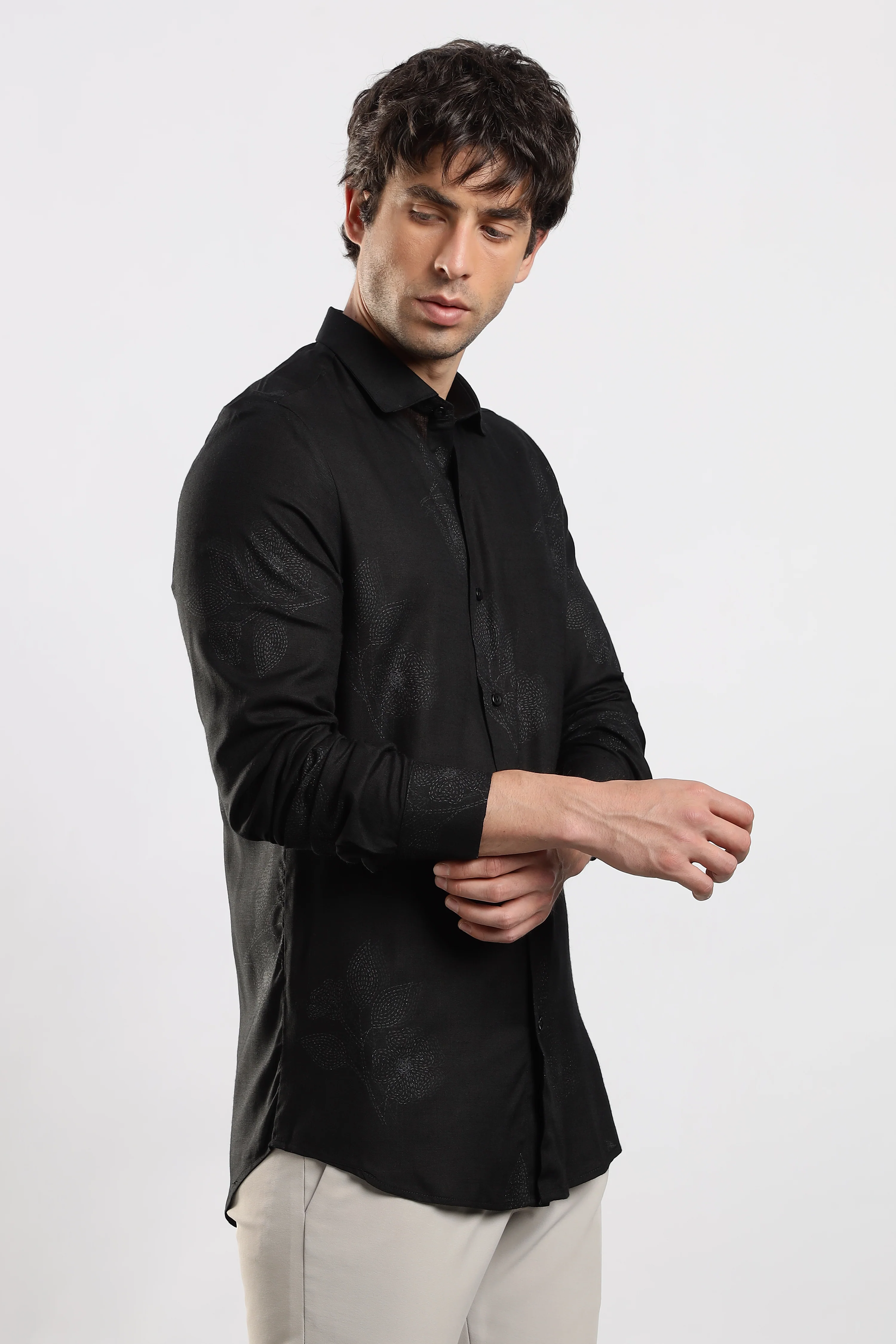 Men Black Glitter print festive wear - Image 4