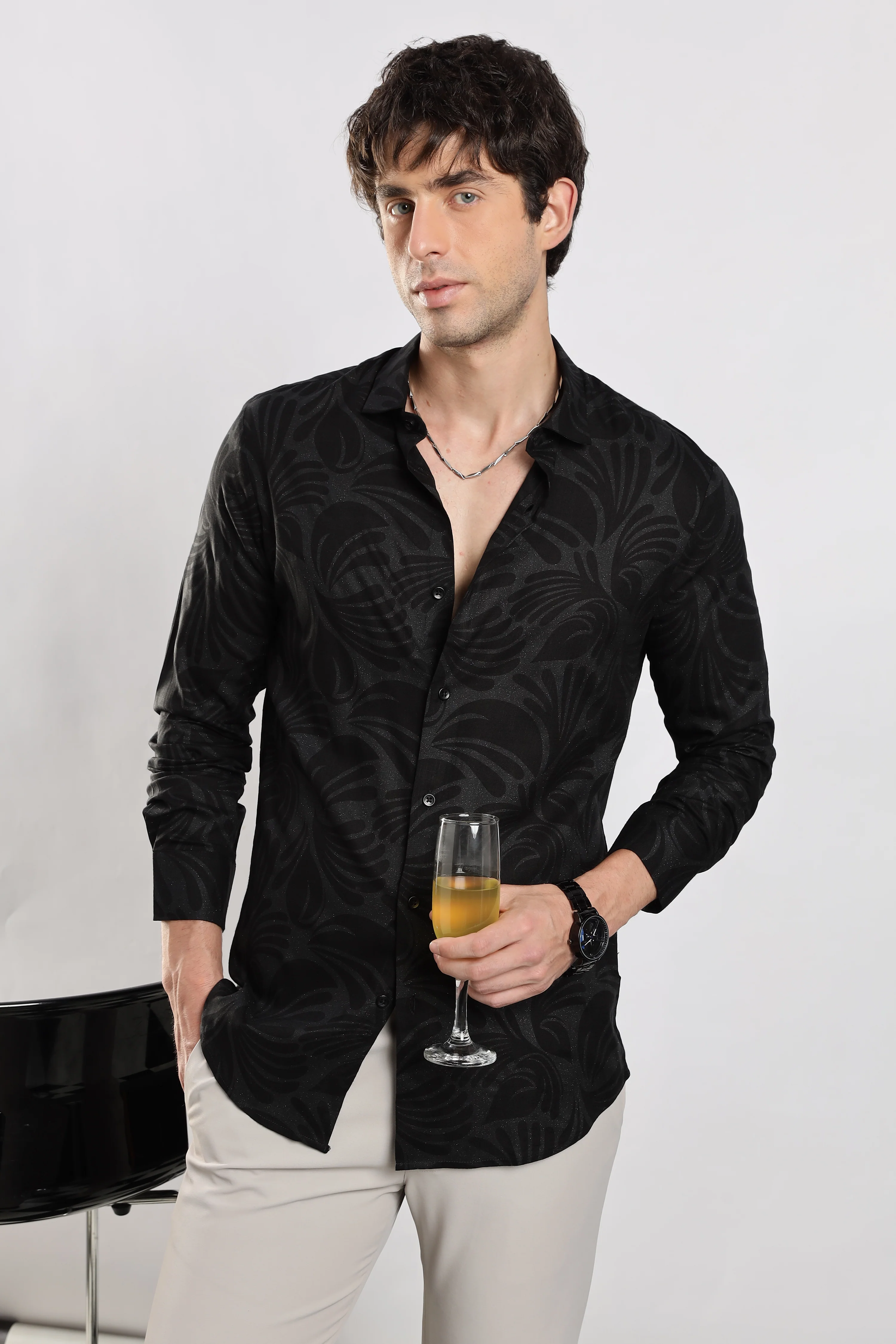 Men Black Glitter print festive wear - Image 10