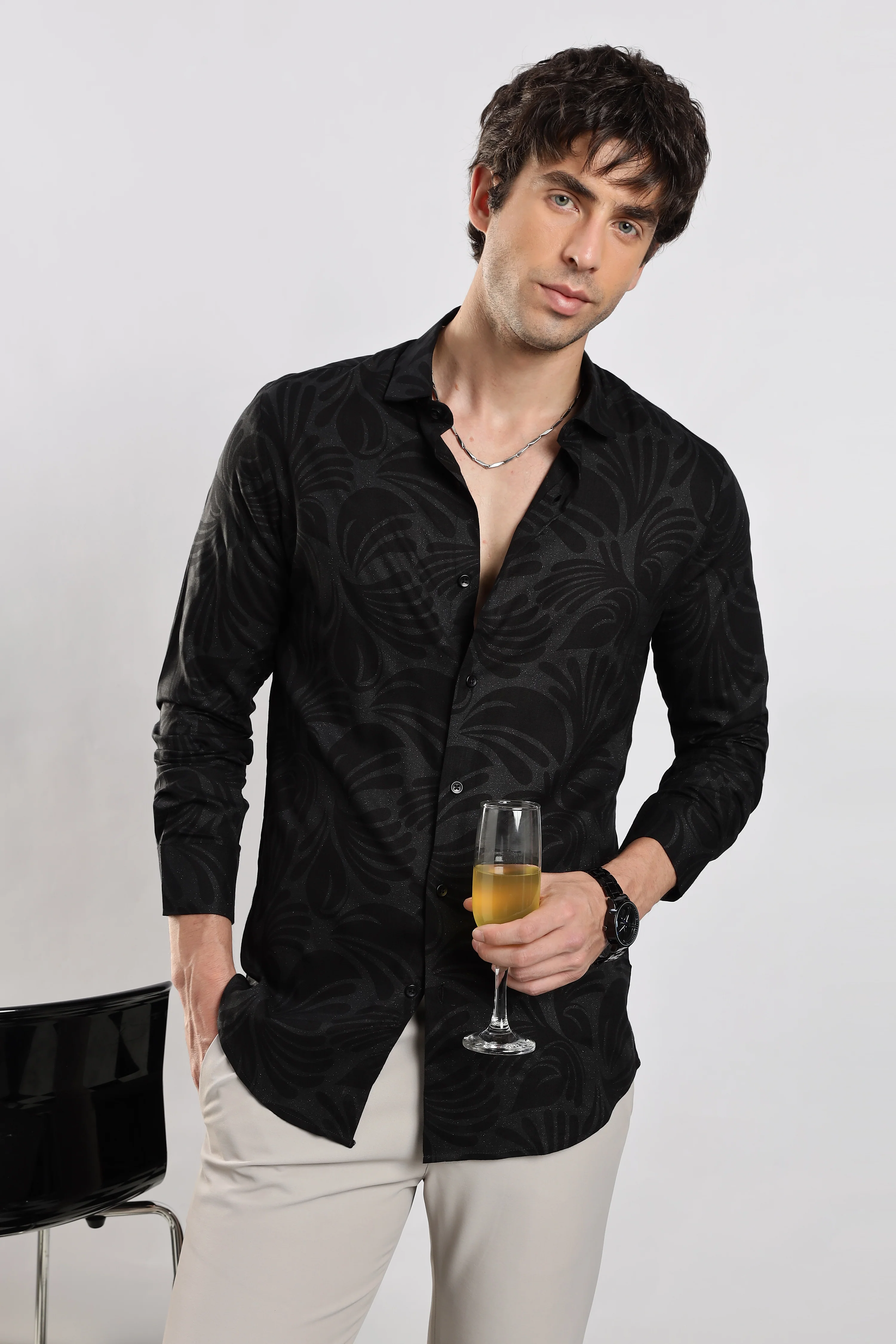 Men Black Glitter print festive wear - Image 11