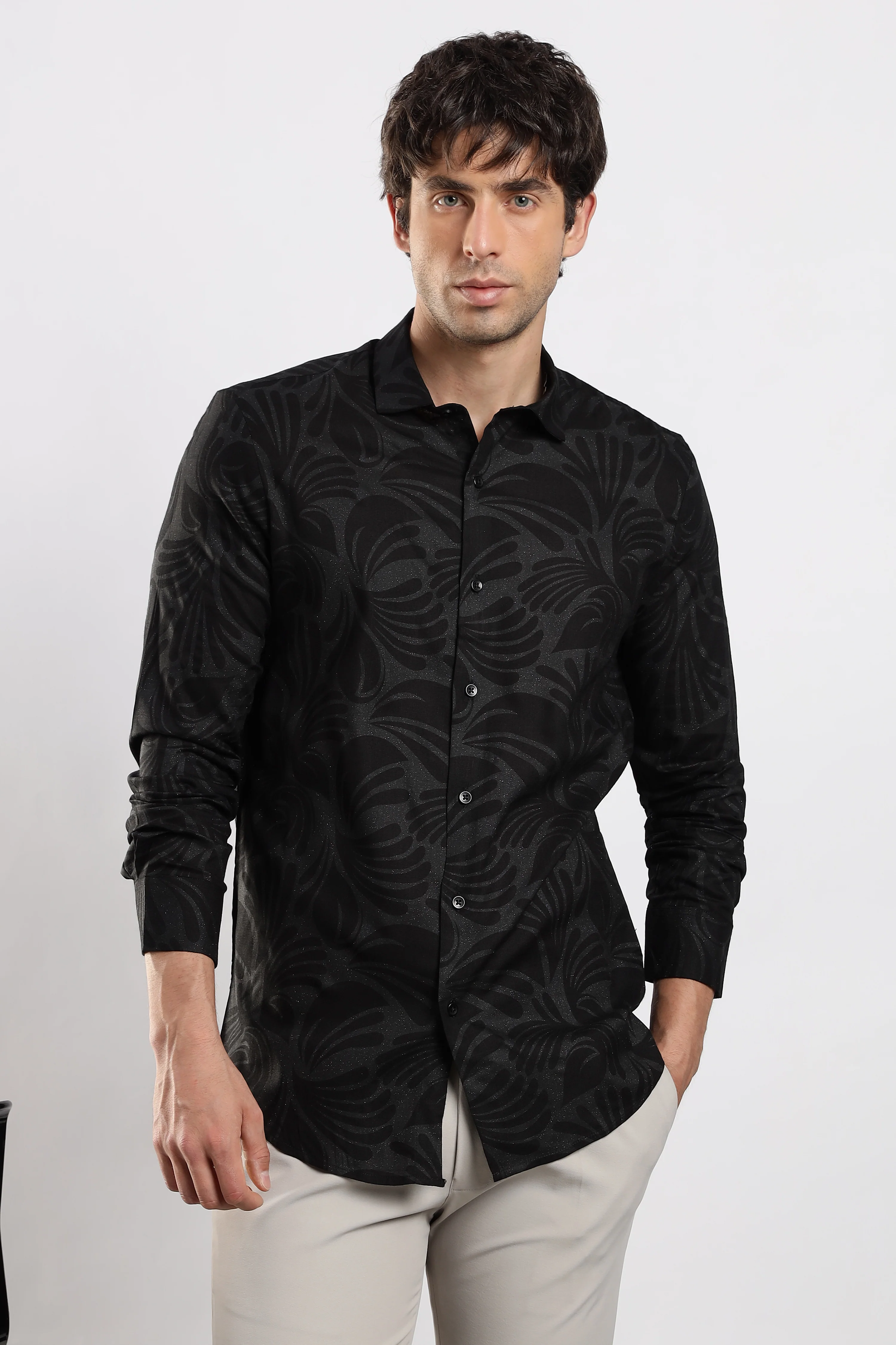 Men Black Glitter print festive wear - Image 2