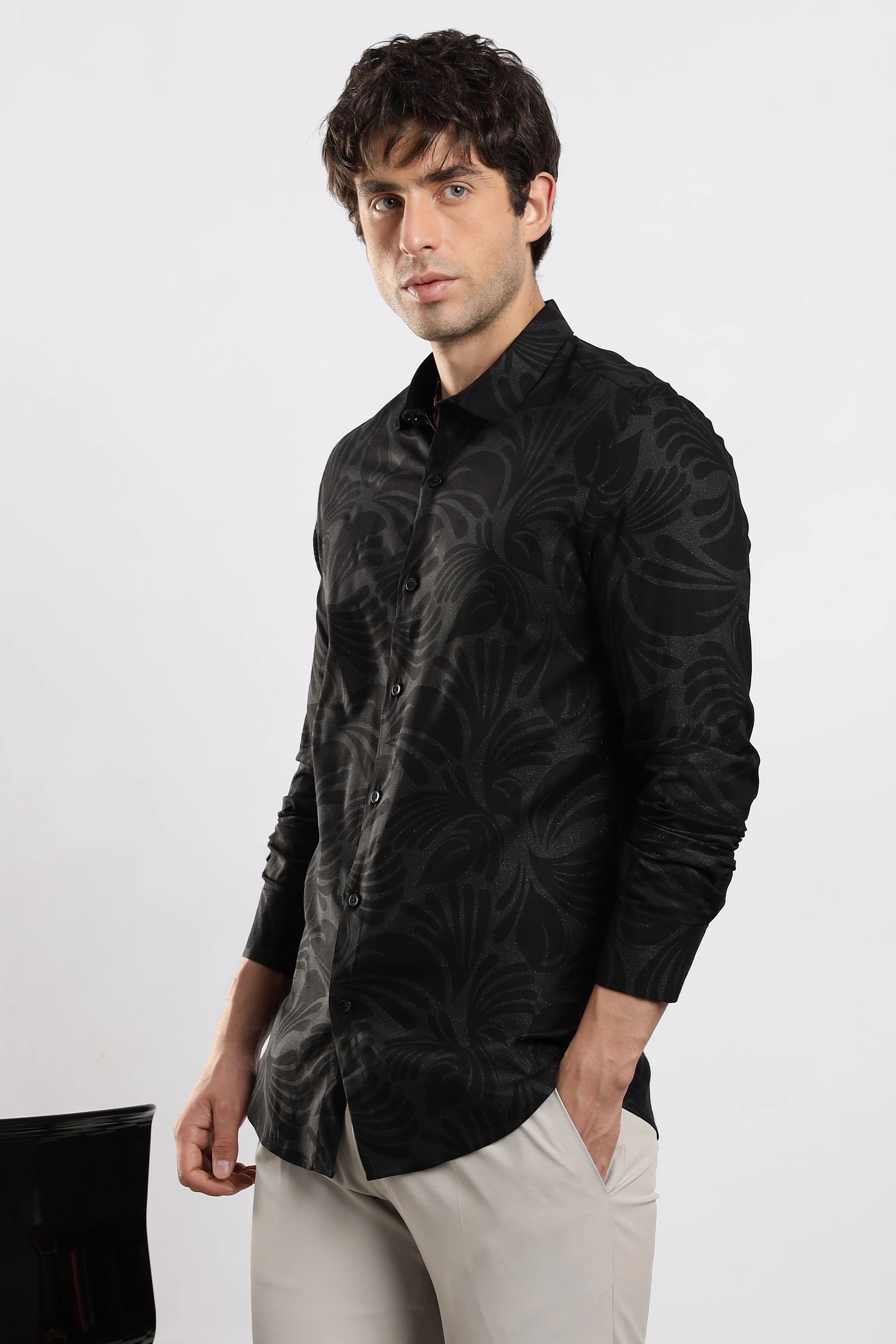 Men Black Glitter print festive wear - Image 6