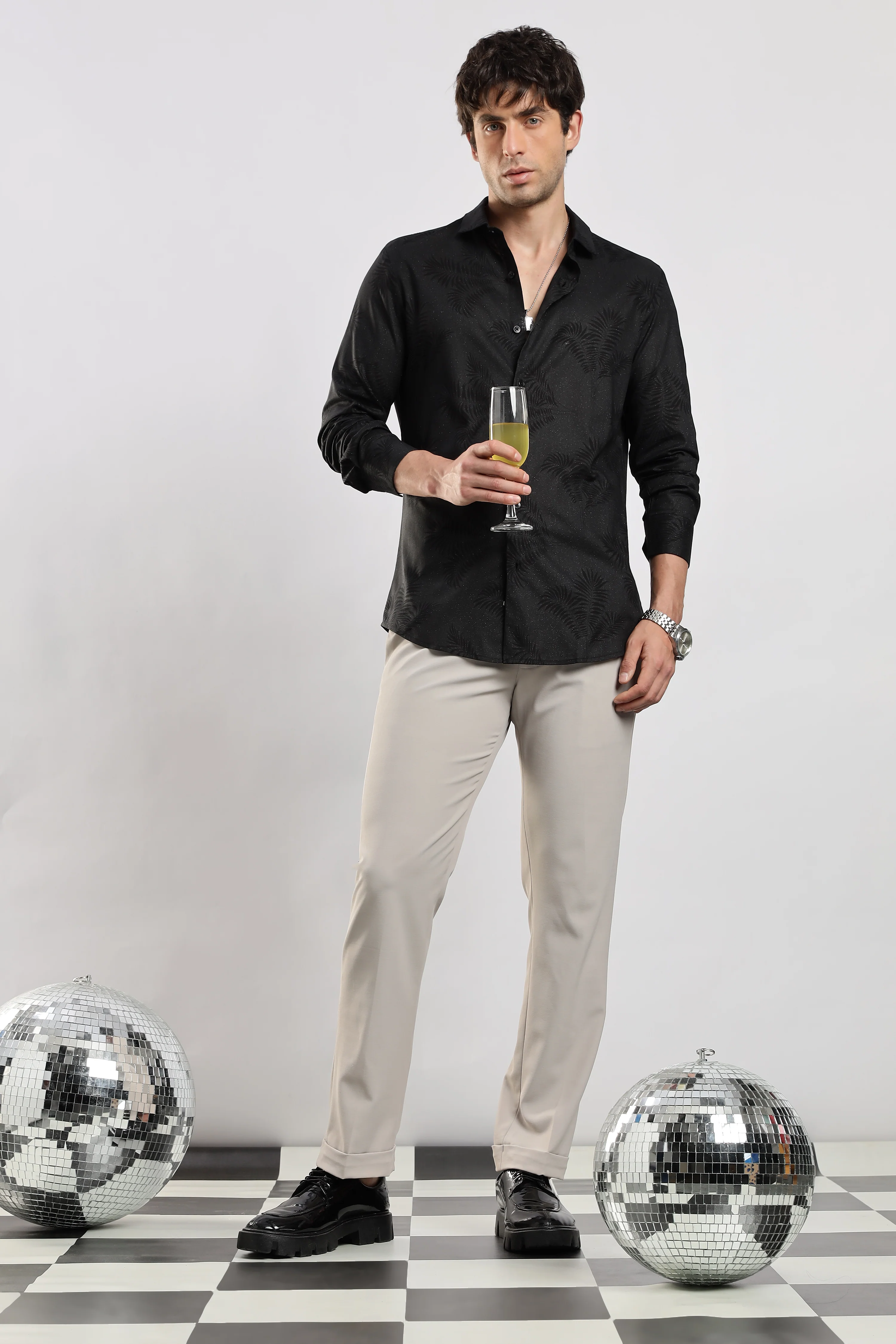 Men Black Glitter print festive wear - Image 2