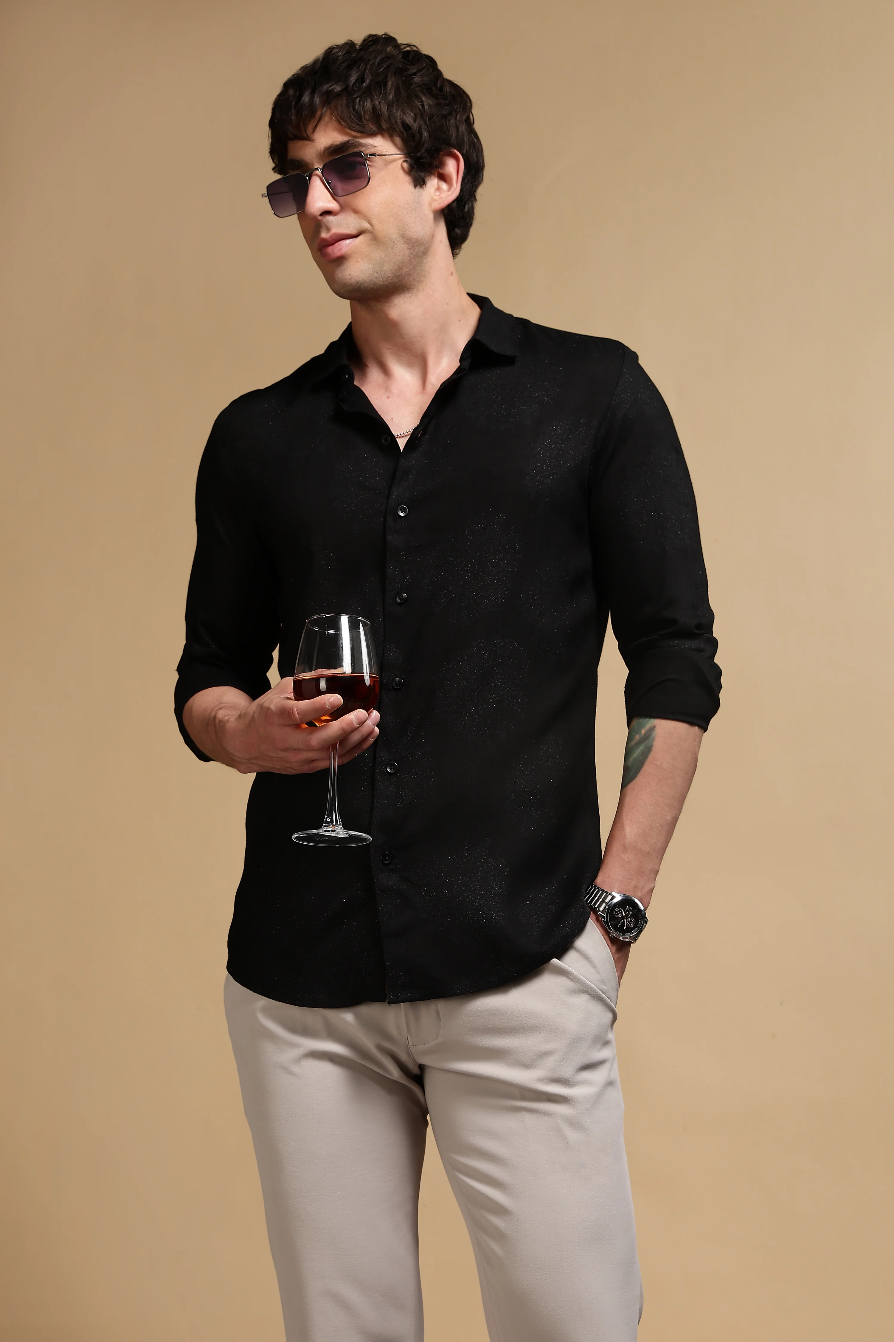 Men Black Glitter print festive wear - Image 10