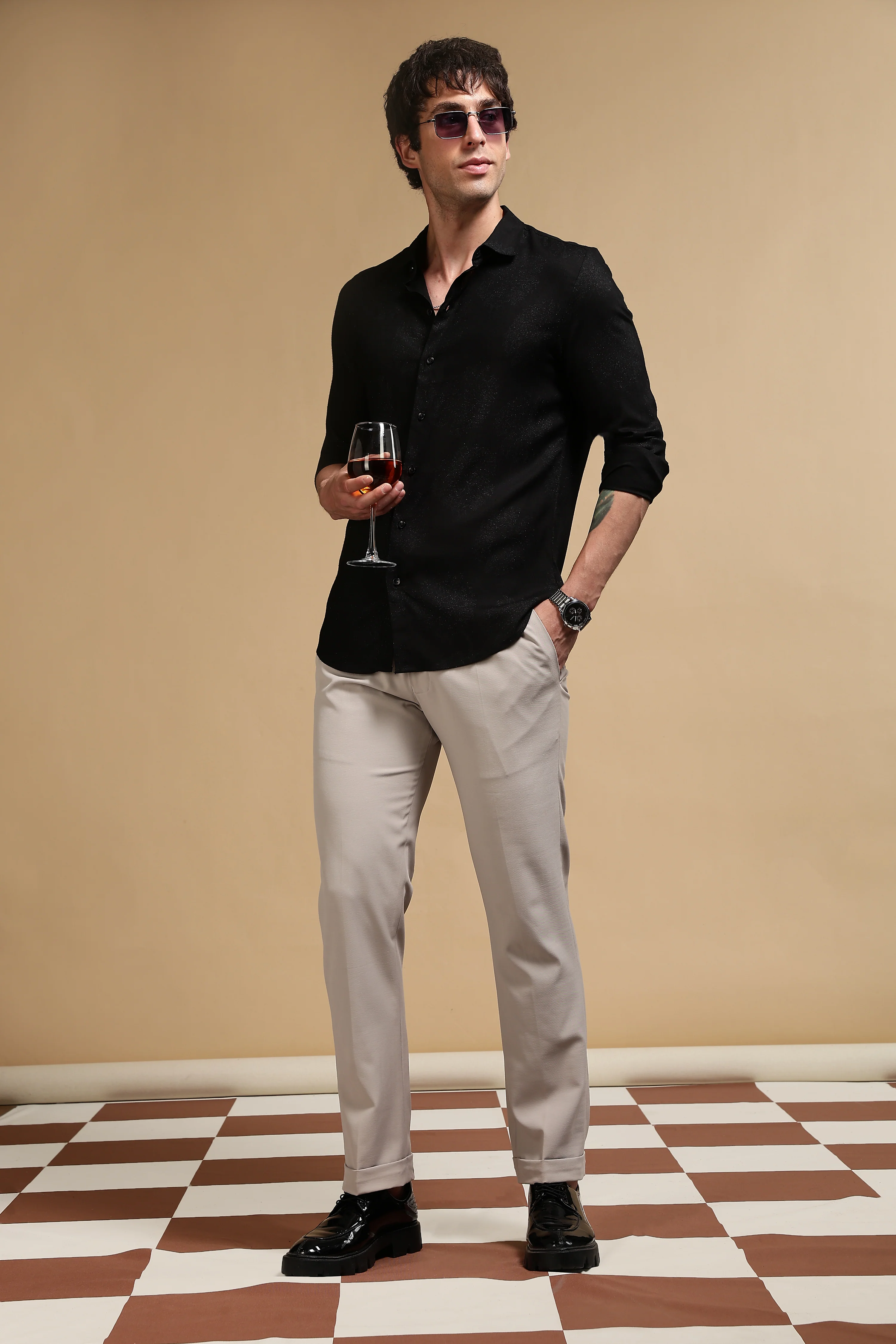Men Black Glitter print festive wear - Image 2