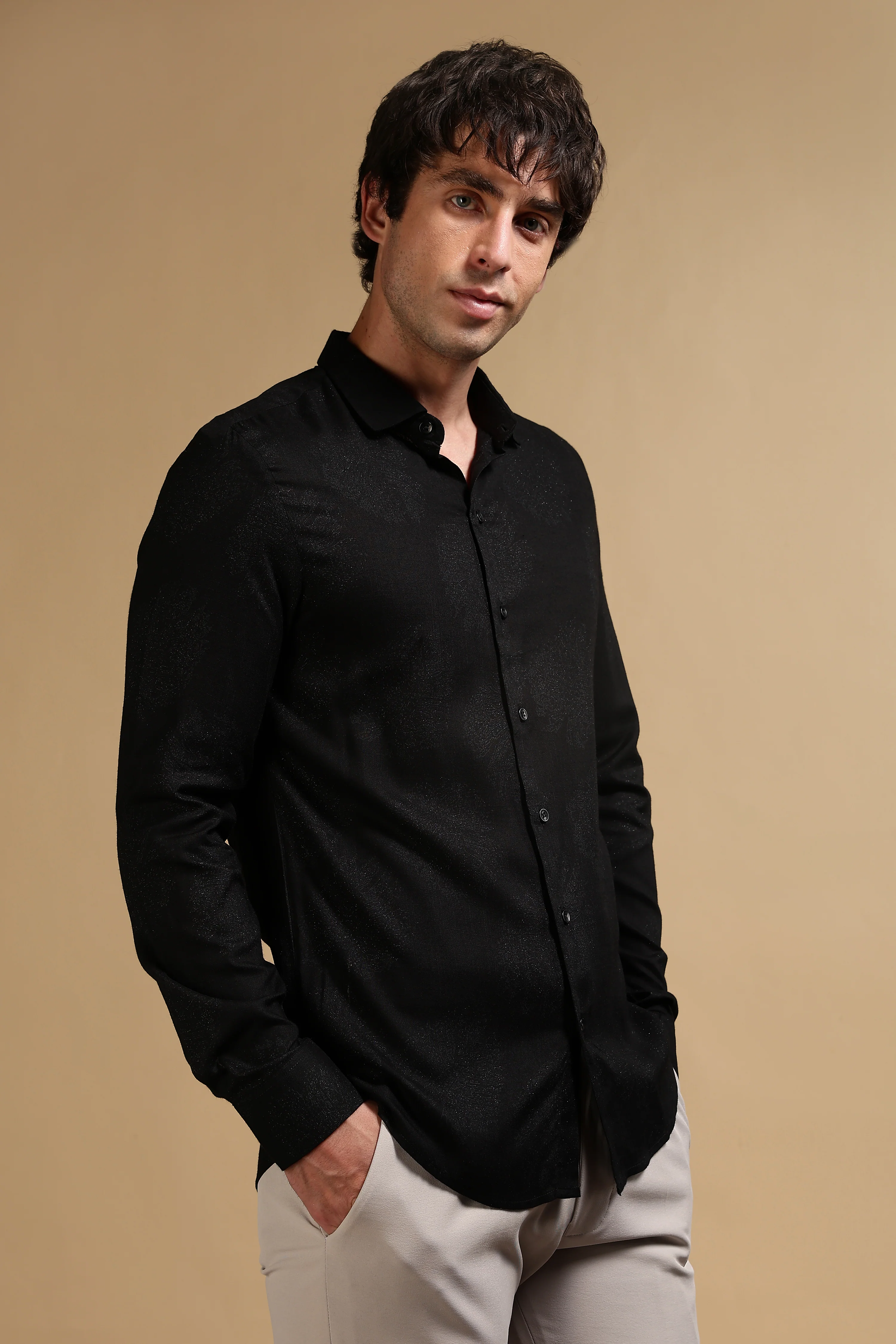 Men Black Glitter print festive wear - Image 3