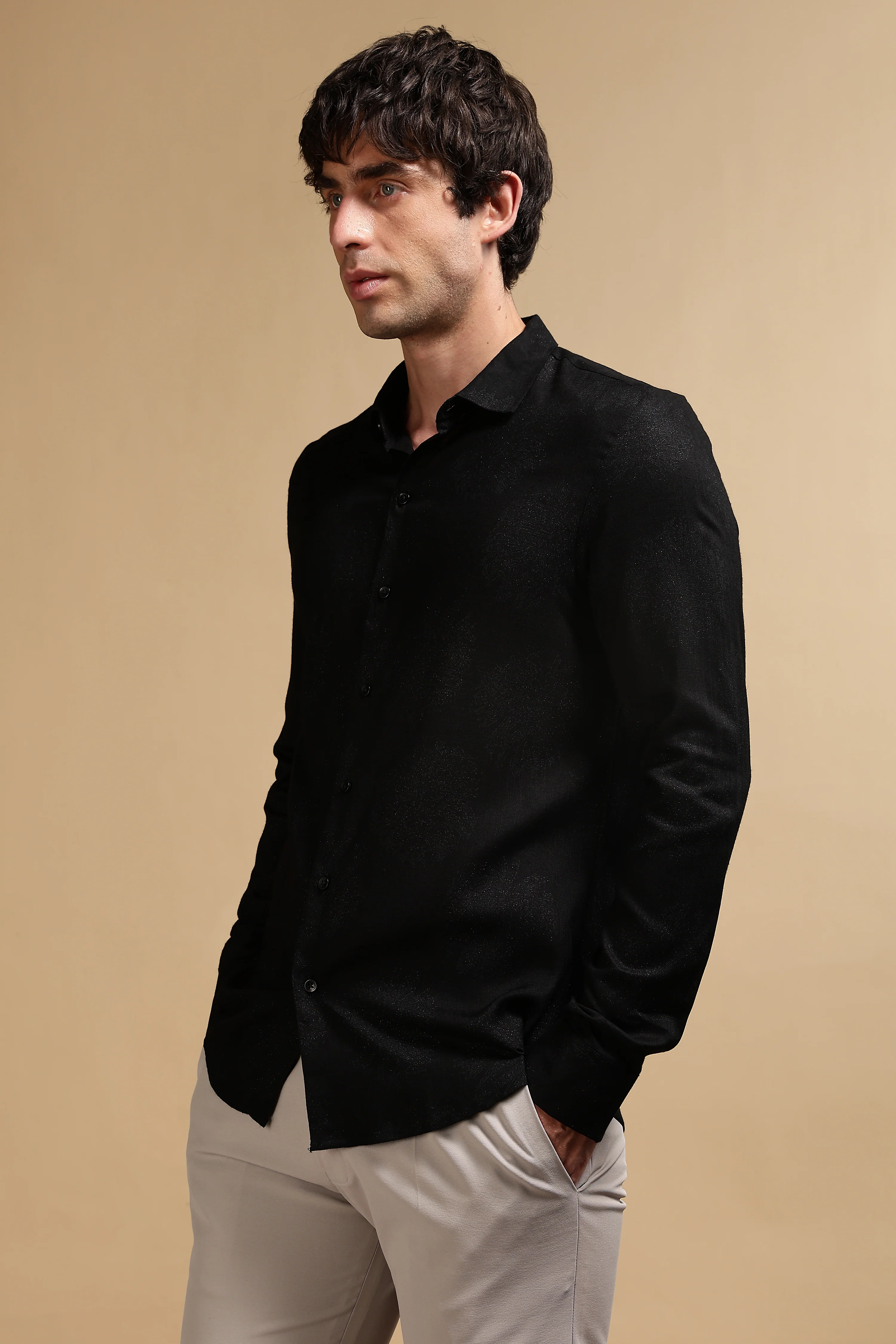 Men Black Glitter print festive wear - Image 5