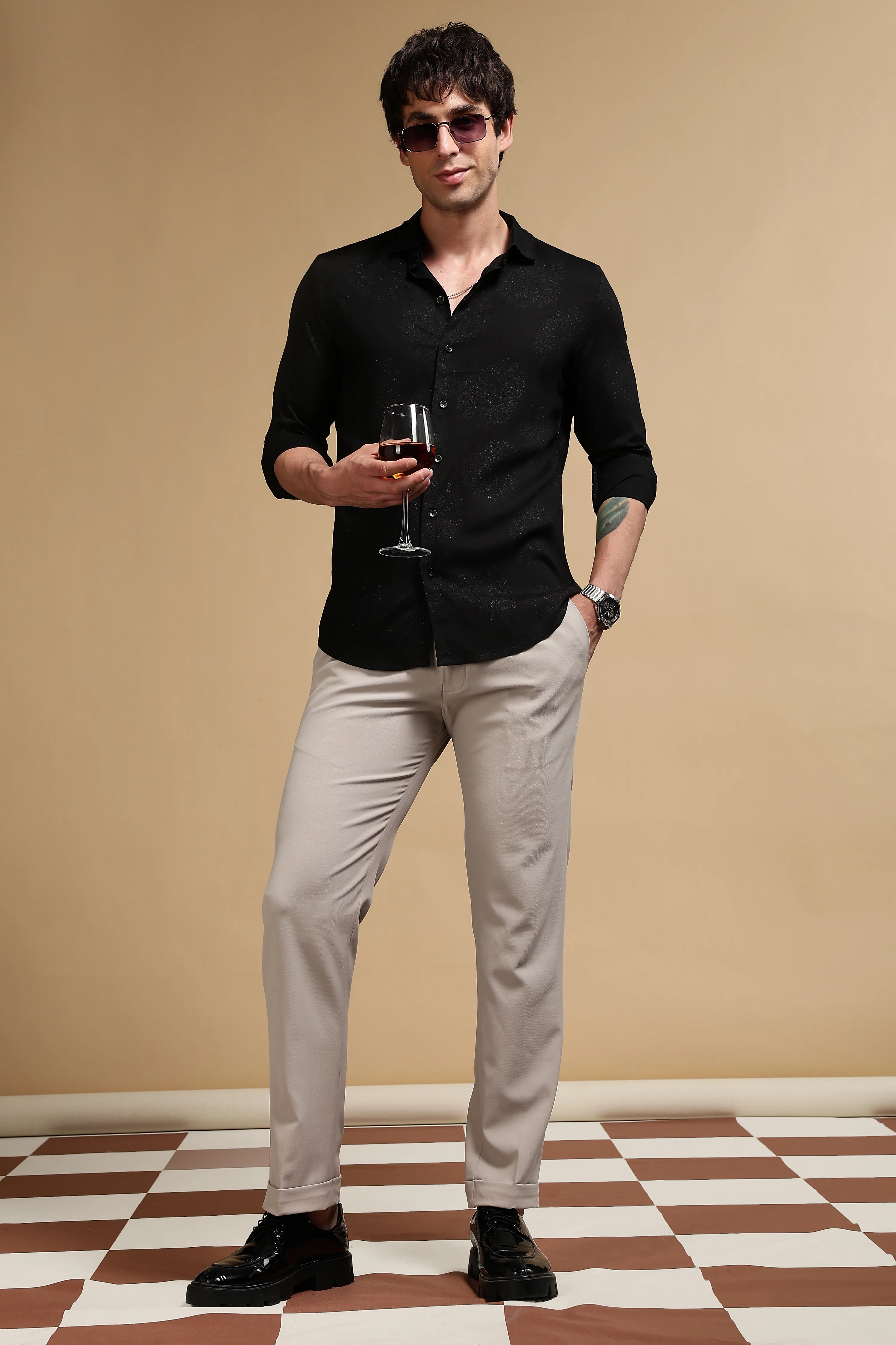 Men Black Glitter print festive wear - Image 7