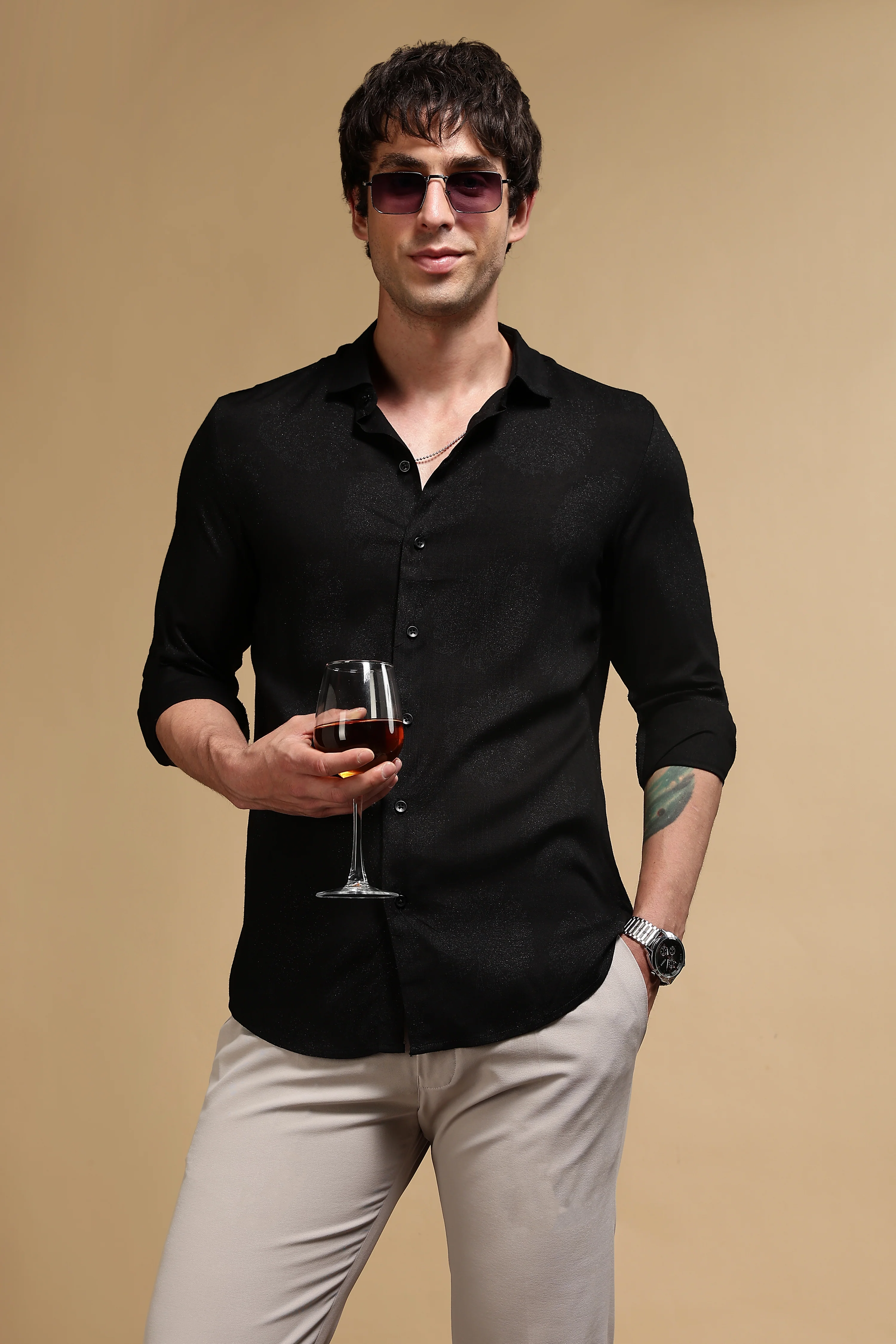 Men Black Glitter print festive wear - Image 9