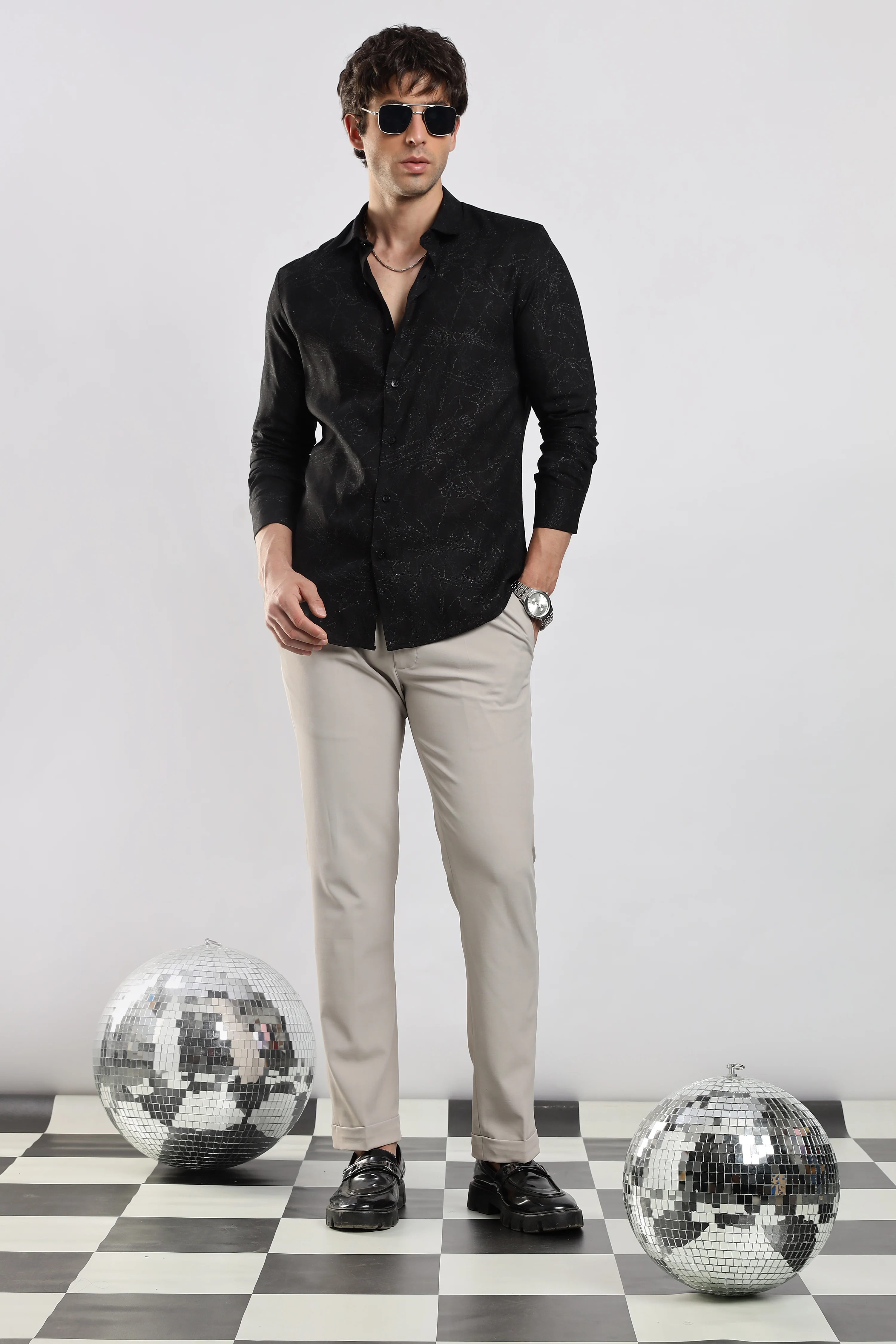 Men Black Glitter print festive wear - Image 10