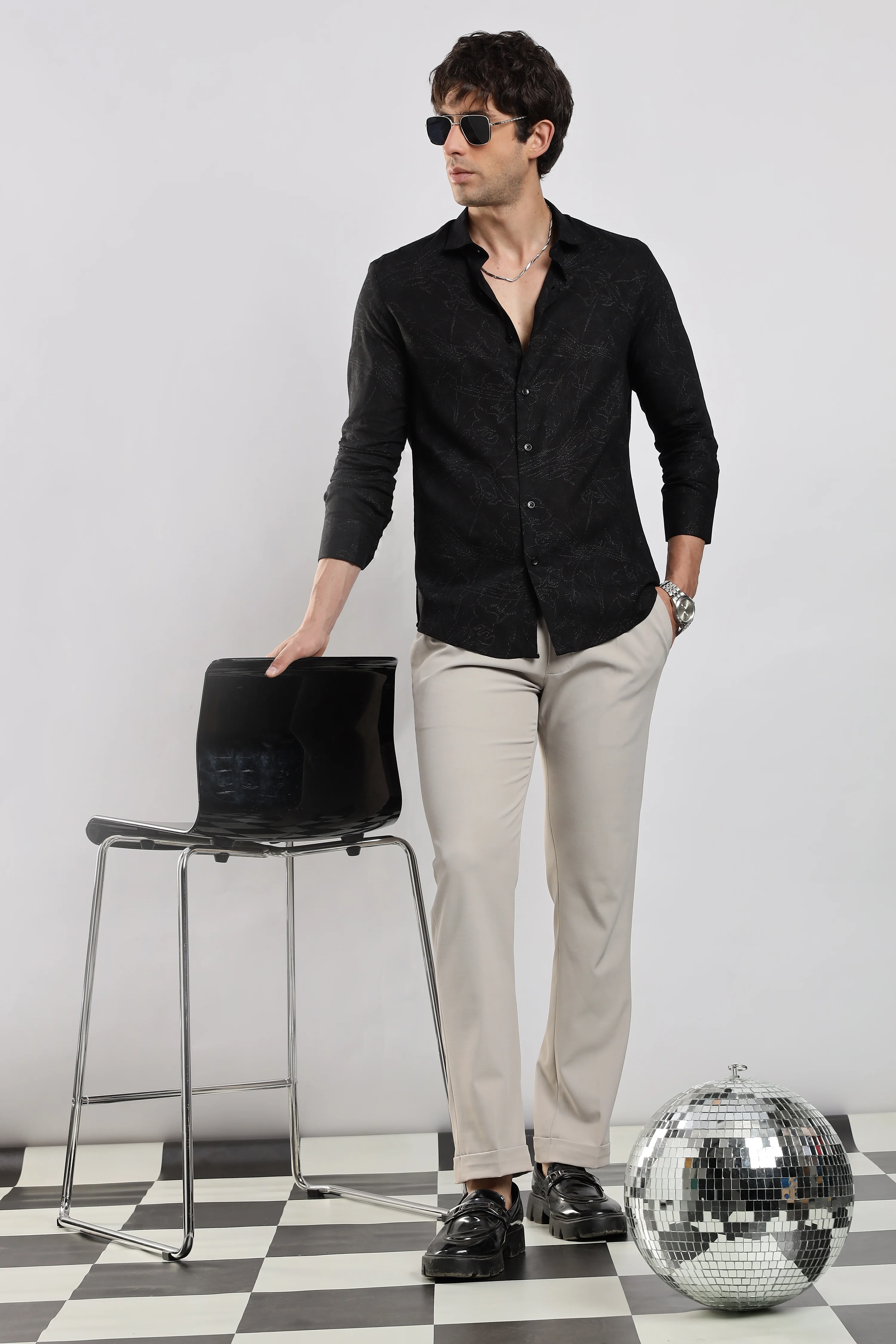Men Black Glitter print festive wear - Image 11