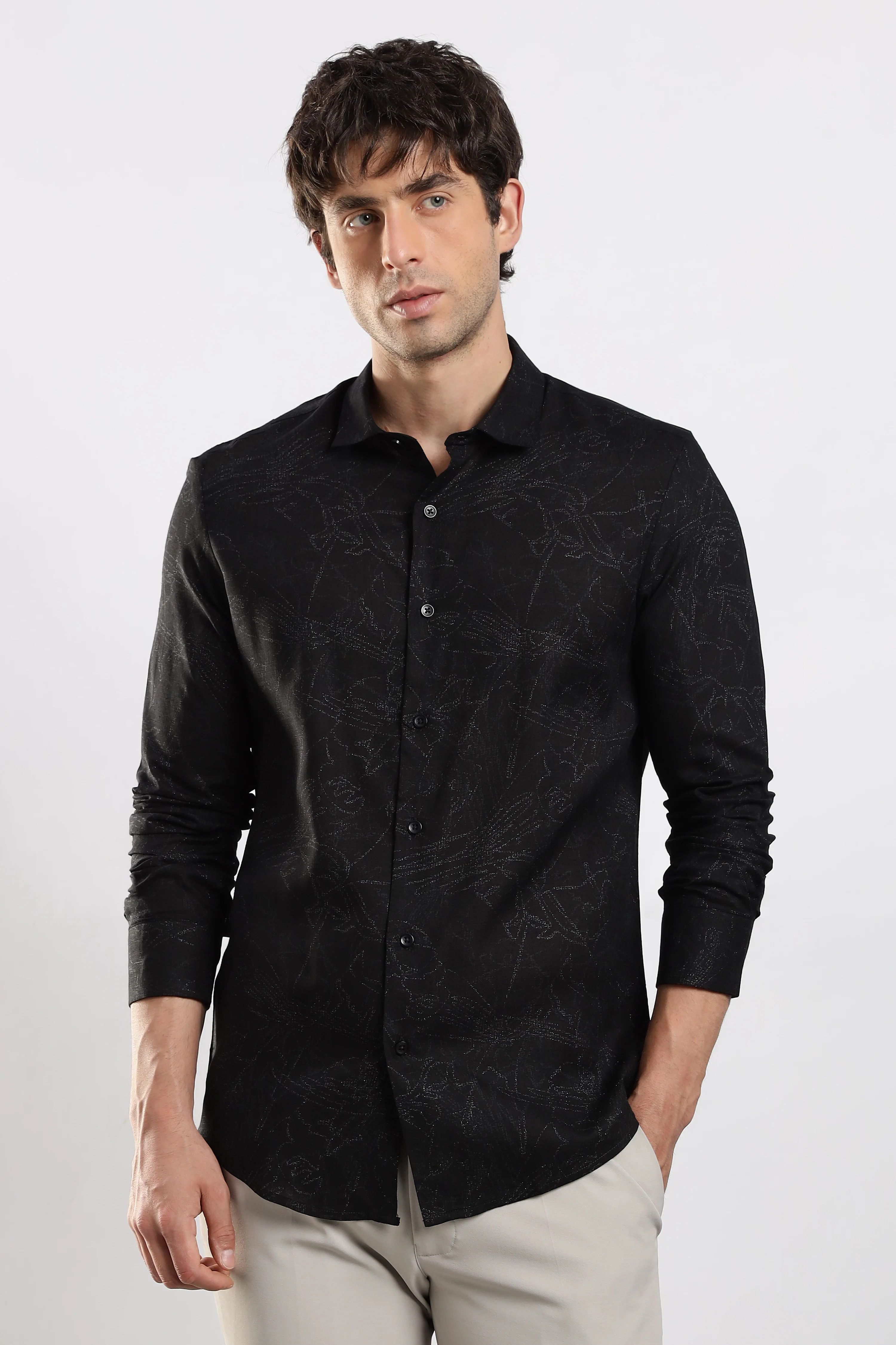 Men Black Glitter print festive wear - Image 2