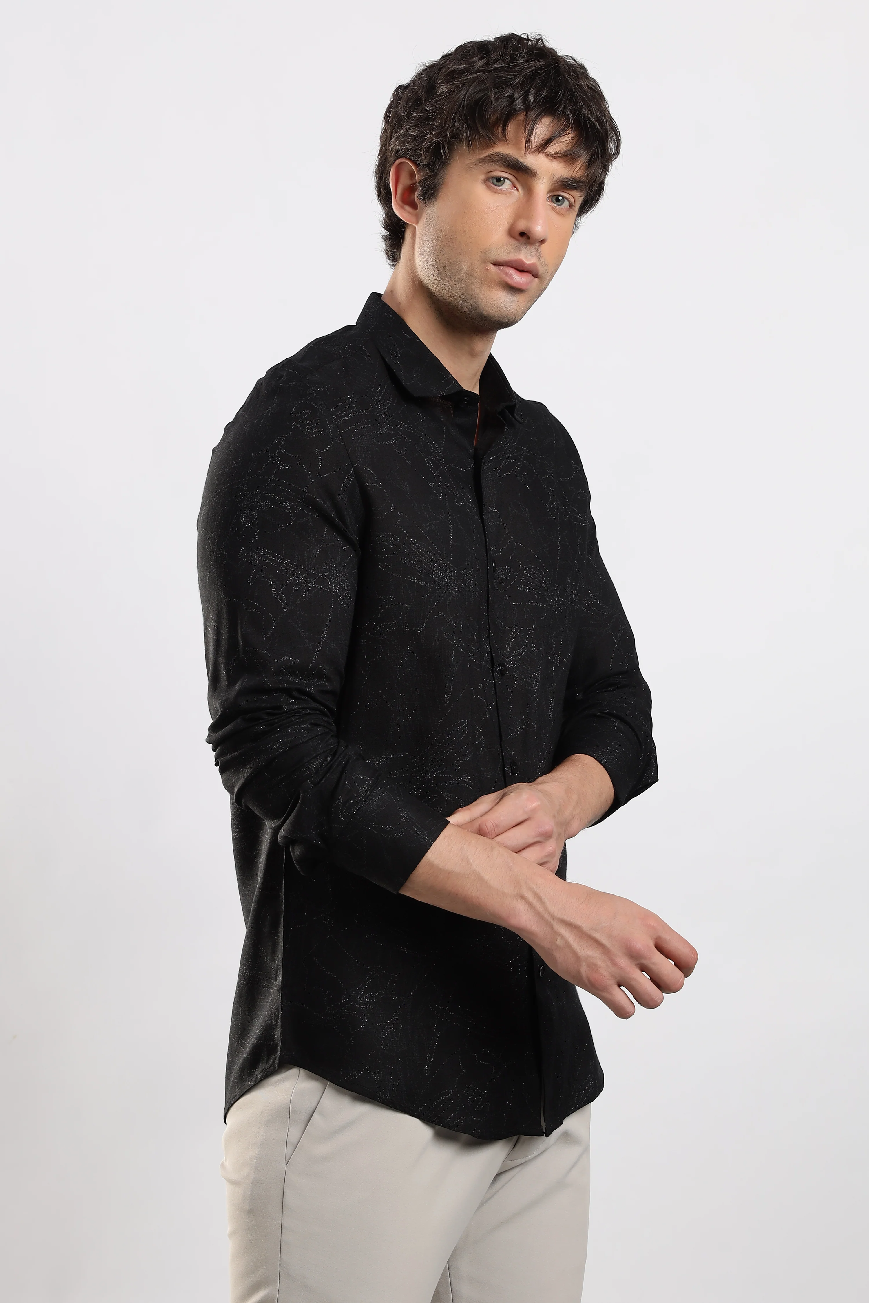 Men Black Glitter print festive wear - Image 3