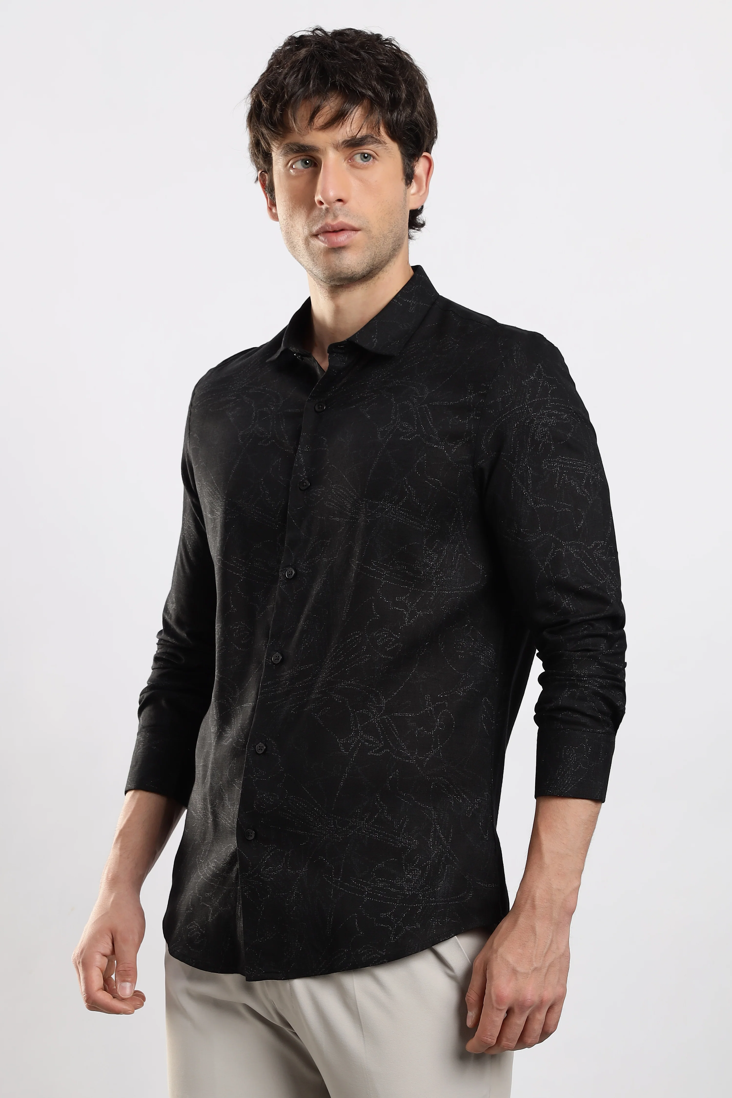 Men Black Glitter print festive wear - Image 5