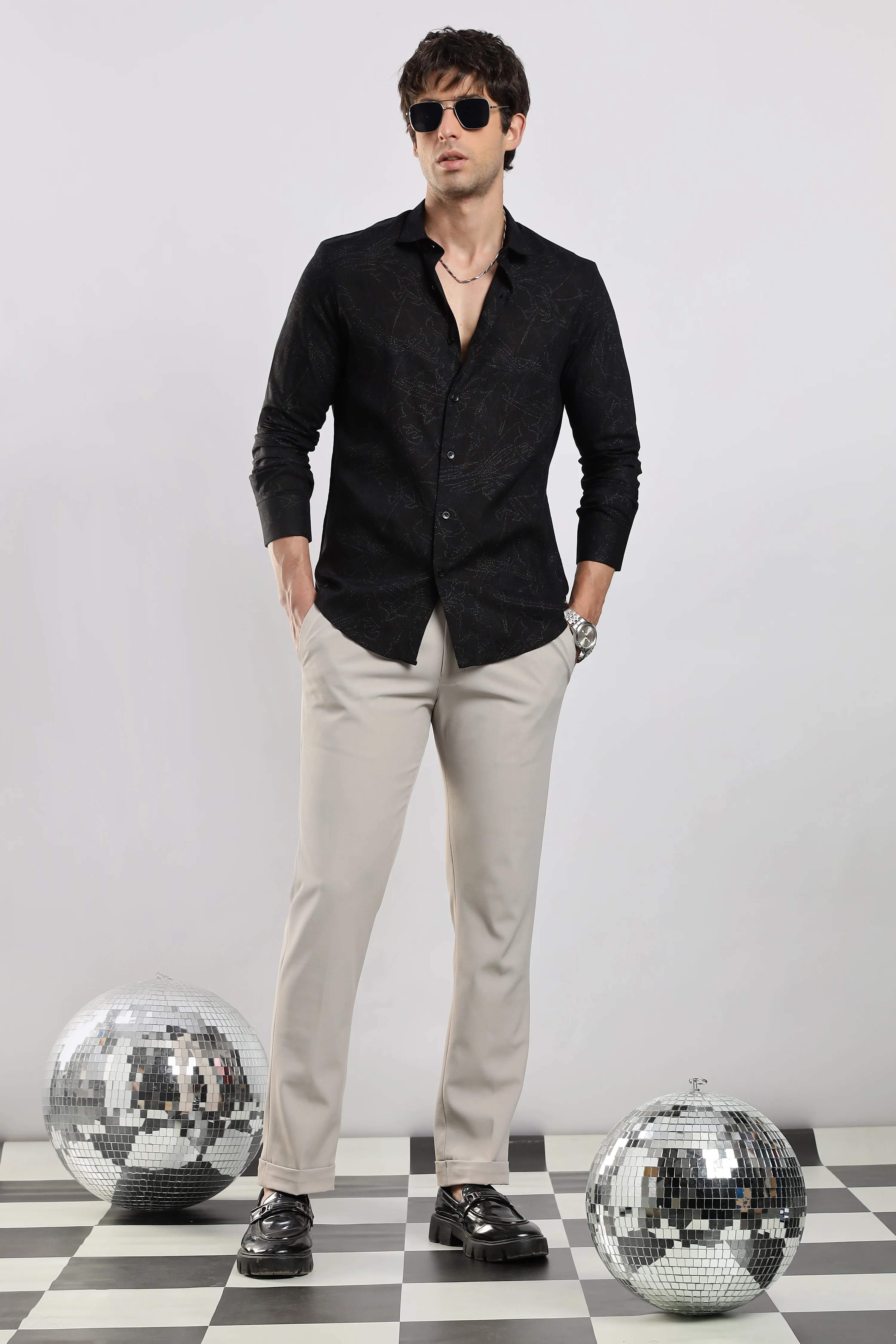 Men Black Glitter print festive wear - Image 8