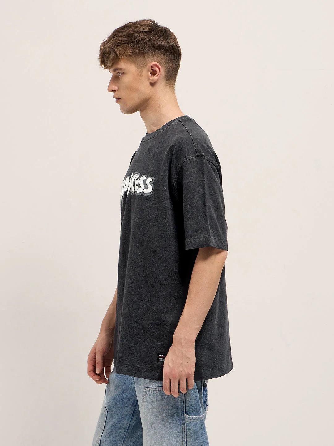 Men Black Graphic Print Oversized T-Shirt - Image 3