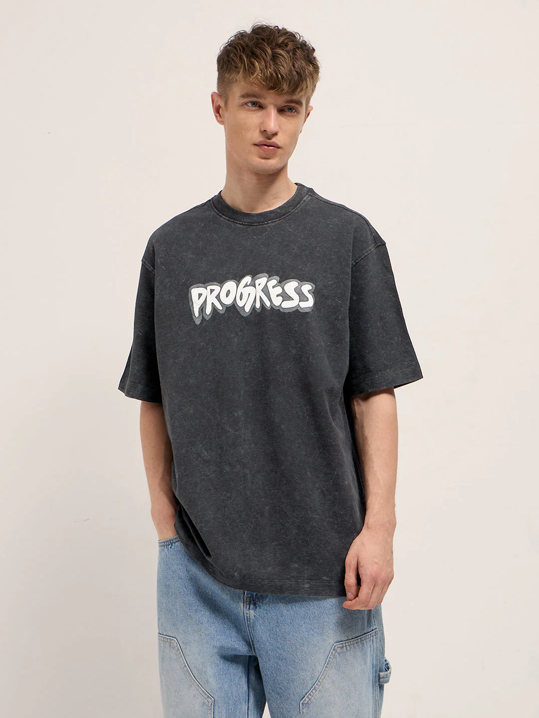 Men Black Graphic Print Oversized T-Shirt - Image 6