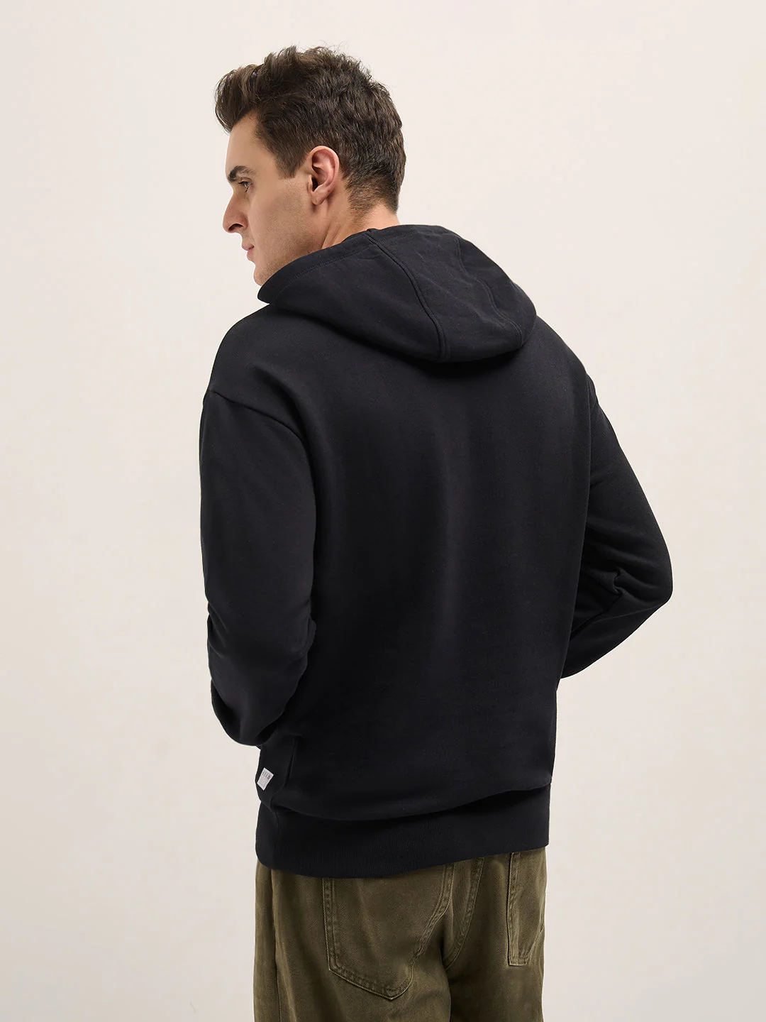 Men Black Graphic Print Relax Fit Hoodie - Image 2