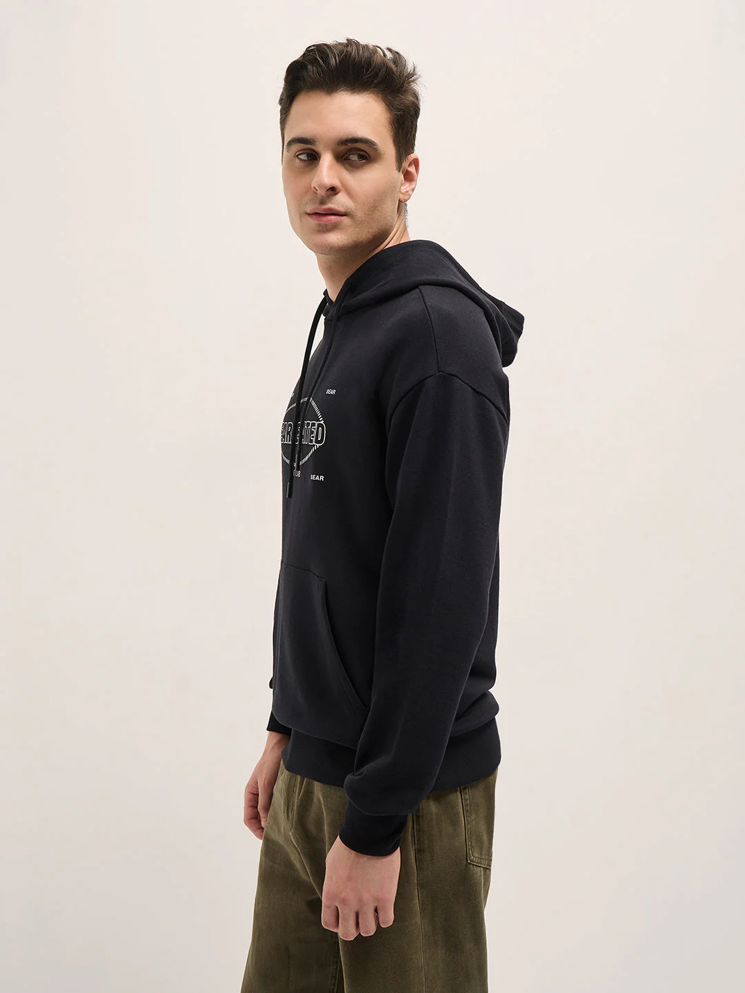 Men Black Graphic Print Relax Fit Hoodie - Image 3