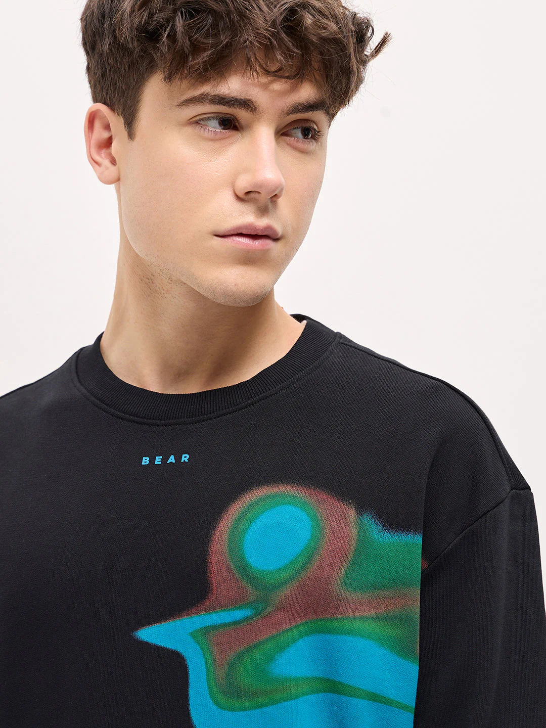 Men Black Graphic Printed Relax Fit Crew Neck Sweatshirt - Image 5