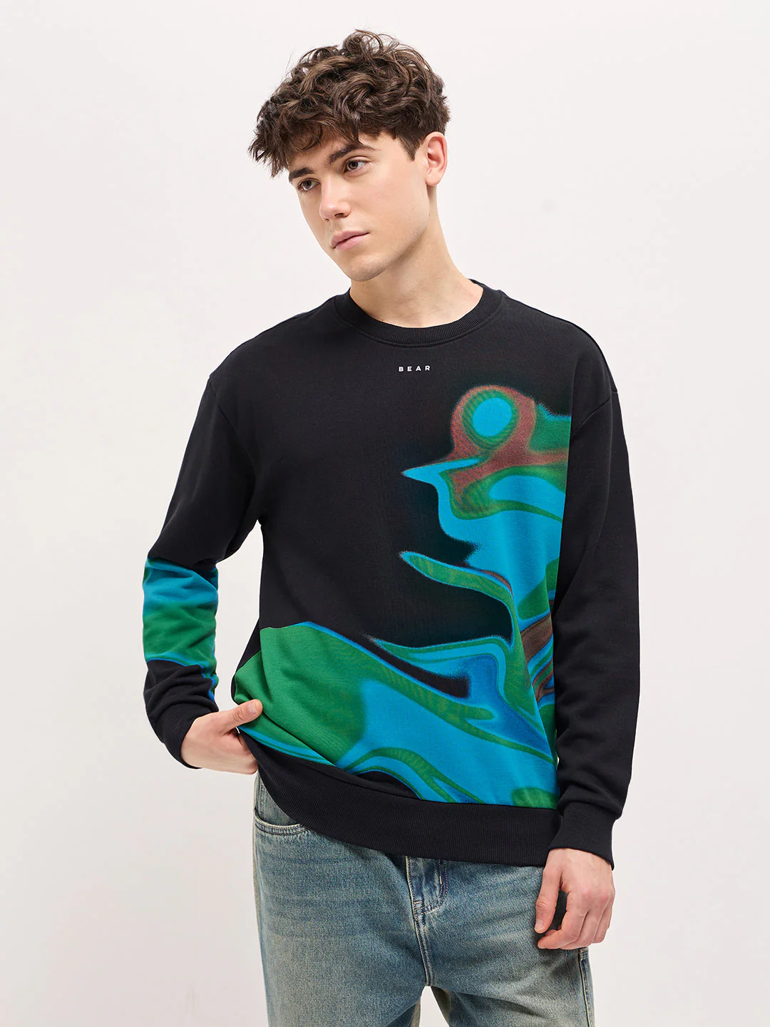 Men Black Graphic Printed Relax Fit Crew Neck Sweatshirt - Image 6