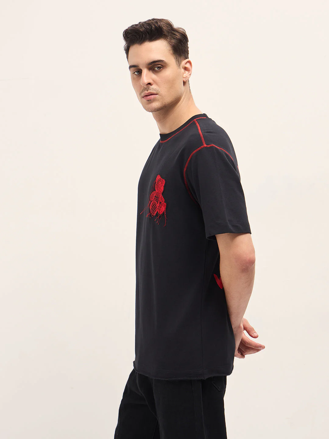 Men Black Graphic T-shirt Features a Bold Statement Back Design - Image 3