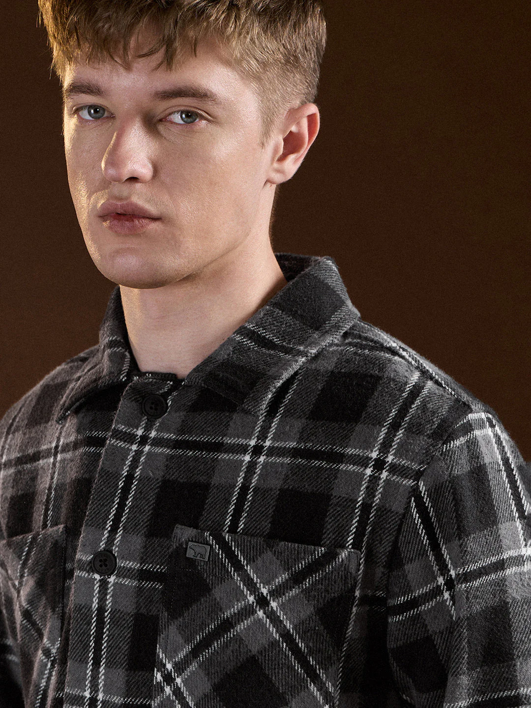Men Black & Grey Flannel Checked Regular Fit Overshirt - Image 5